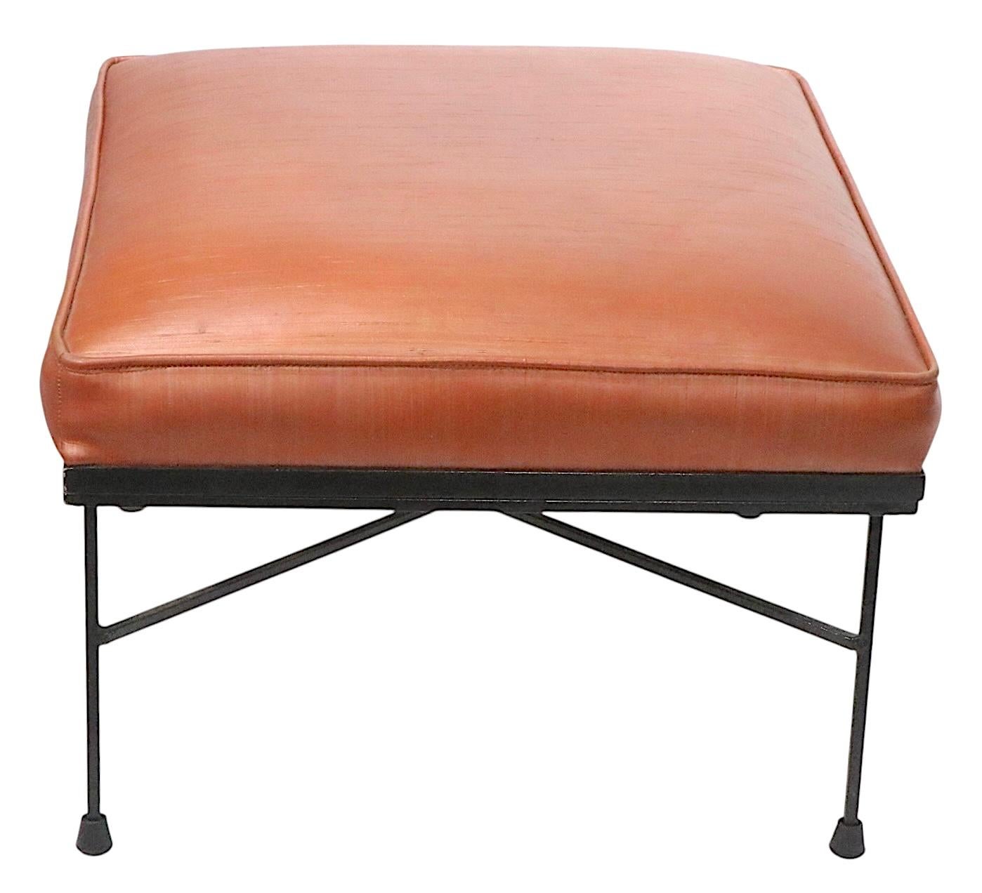 American Mid Century Wrought  Iron and Upholstered  Footstool Ottoman by Troy Sunshade Co For Sale