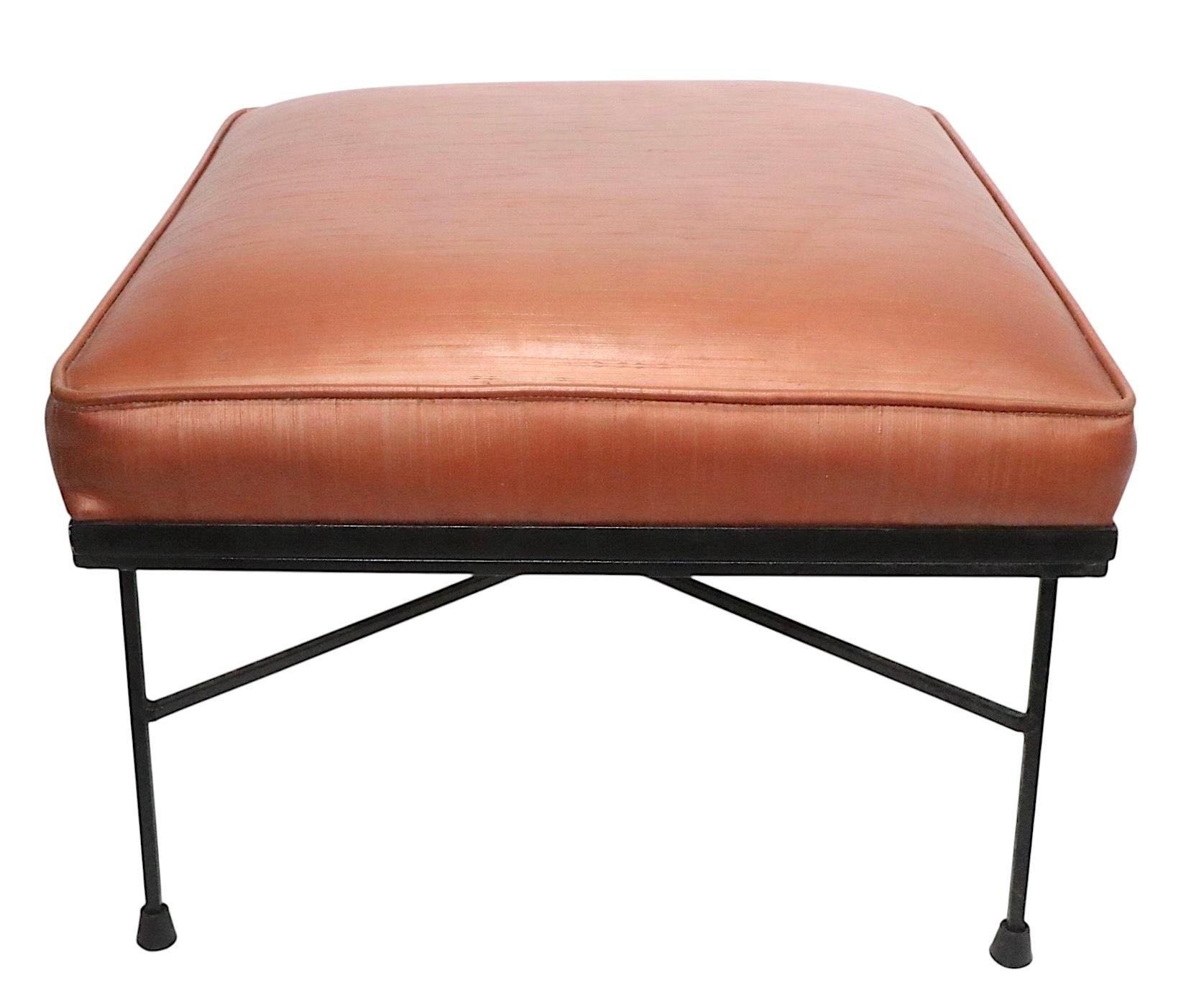 Mid Century Wrought  Iron and Upholstered  Footstool Ottoman by Troy Sunshade Co In Good Condition For Sale In New York, NY