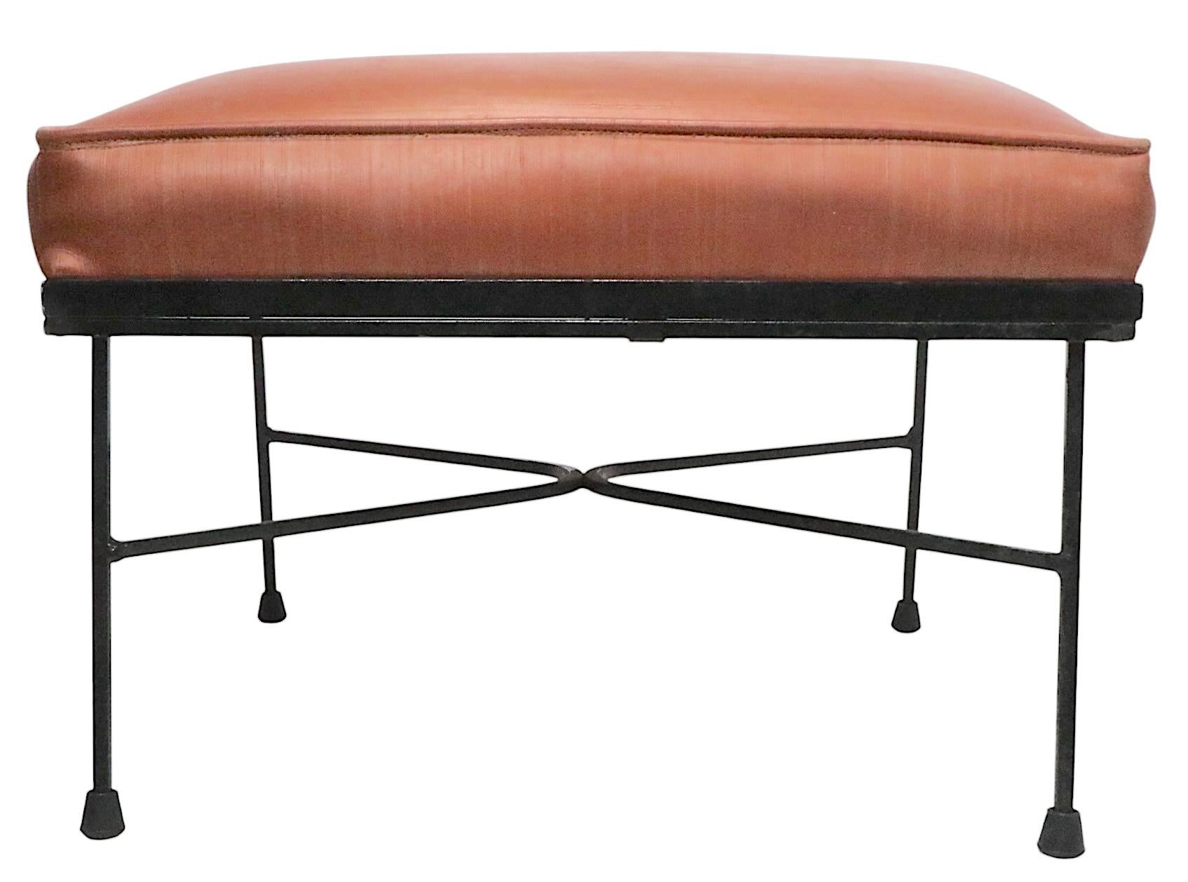20th Century Mid Century Wrought  Iron and Upholstered  Footstool Ottoman by Troy Sunshade Co For Sale
