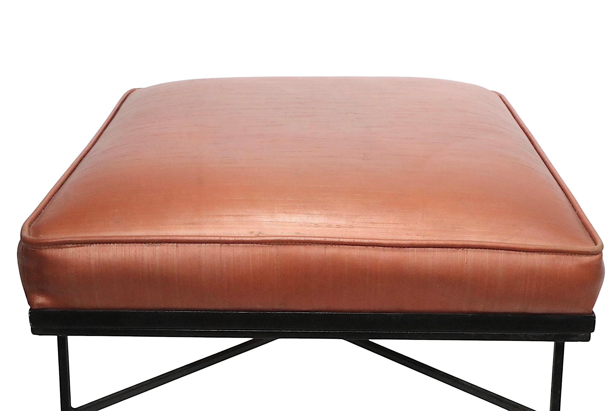 Mid Century Wrought  Iron and Upholstered  Footstool Ottoman by Troy Sunshade Co For Sale 1