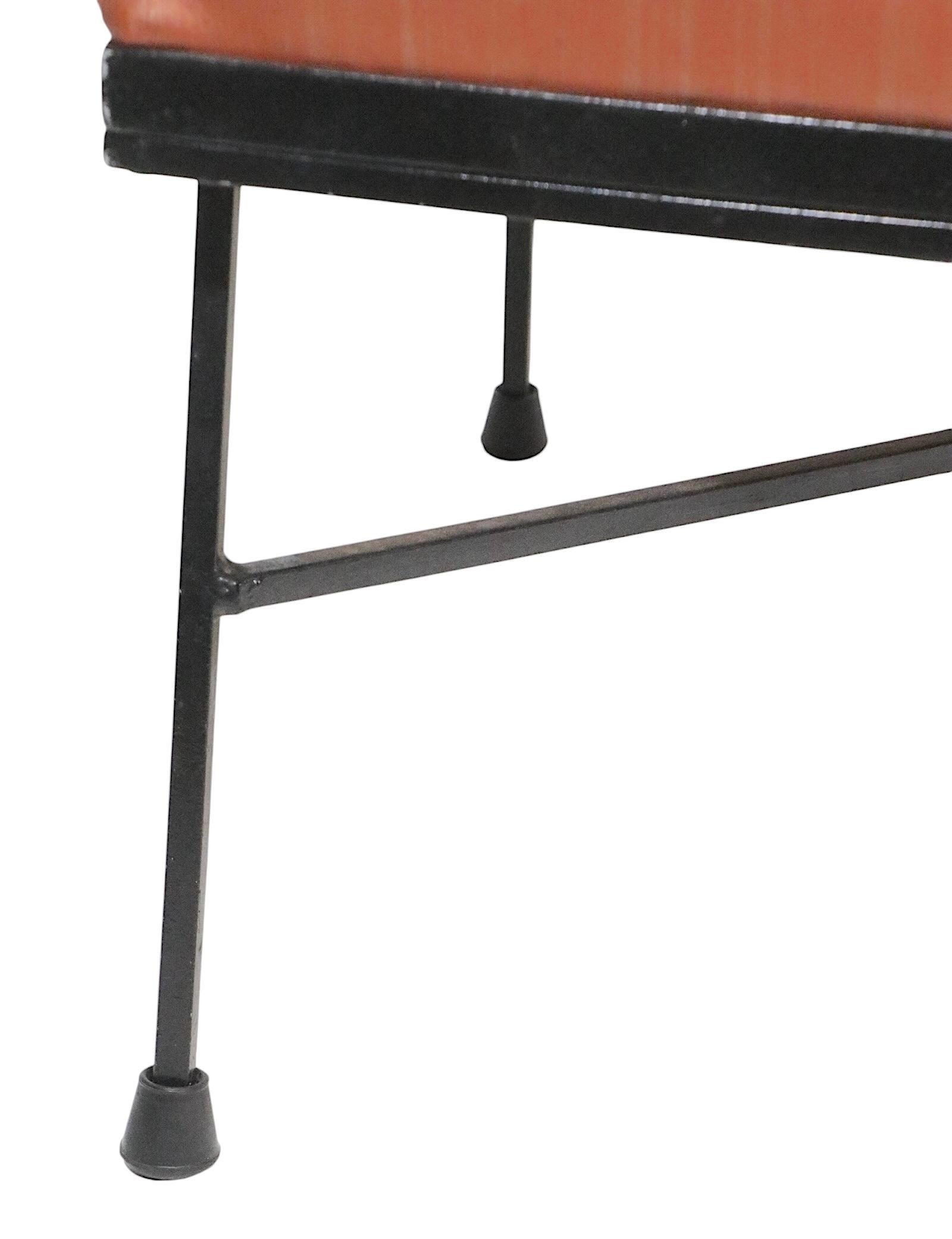 Mid Century Wrought  Iron and Upholstered  Footstool Ottoman by Troy Sunshade Co For Sale 2