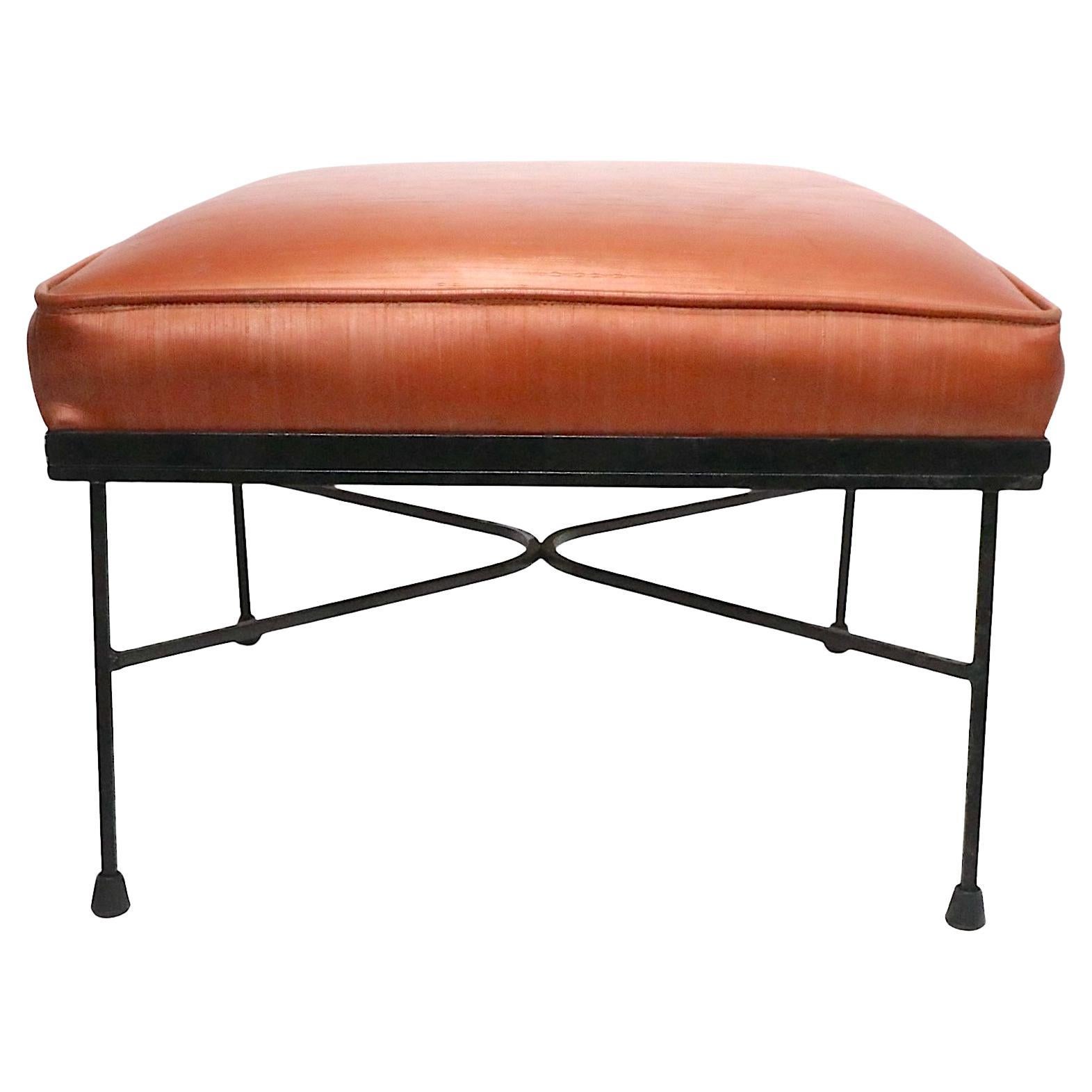 Mid Century Wrought  Iron and Upholstered  Footstool Ottoman by Troy Sunshade Co For Sale