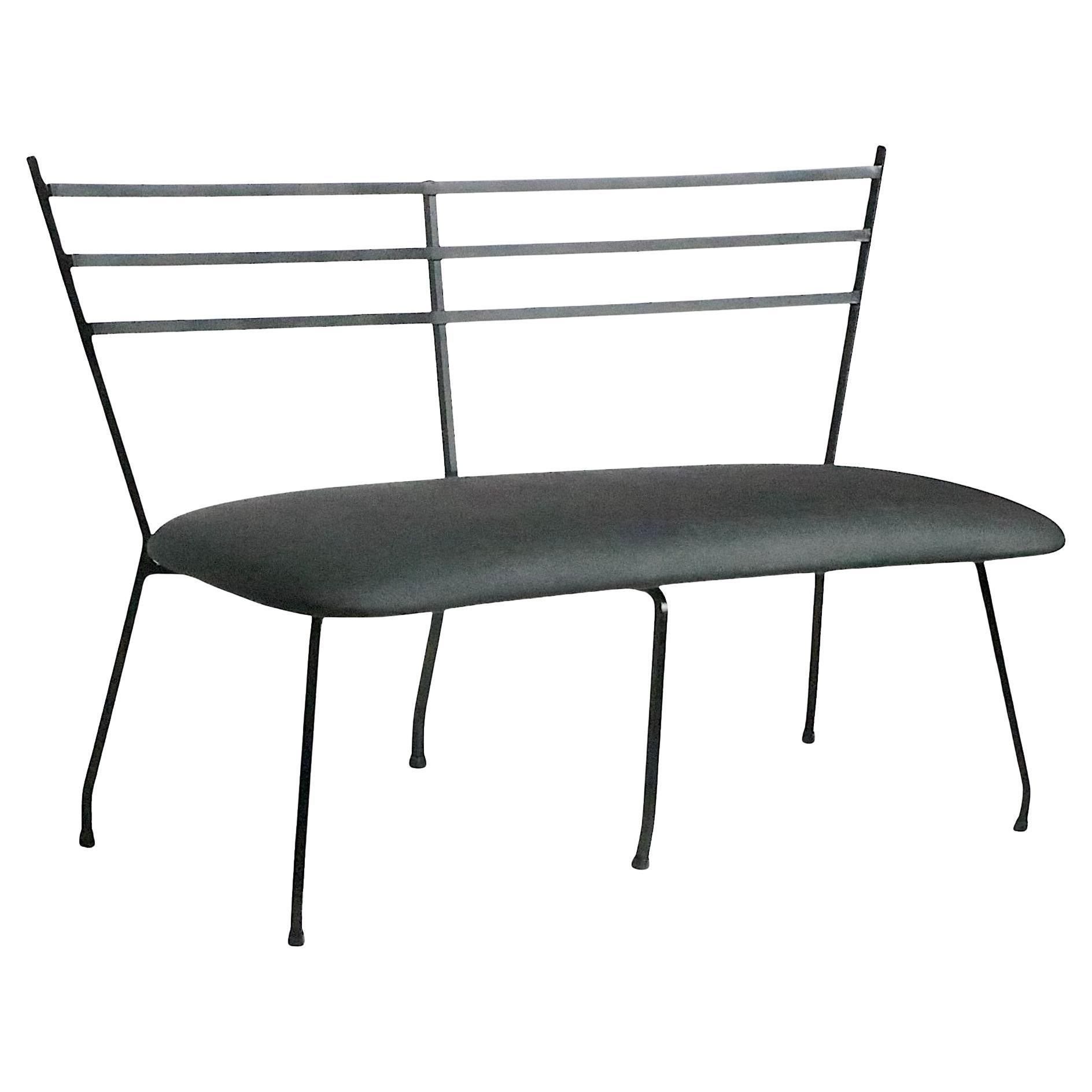 Mid Century Wrought Iron and Upholstered Loveseat Bench c. 1950's