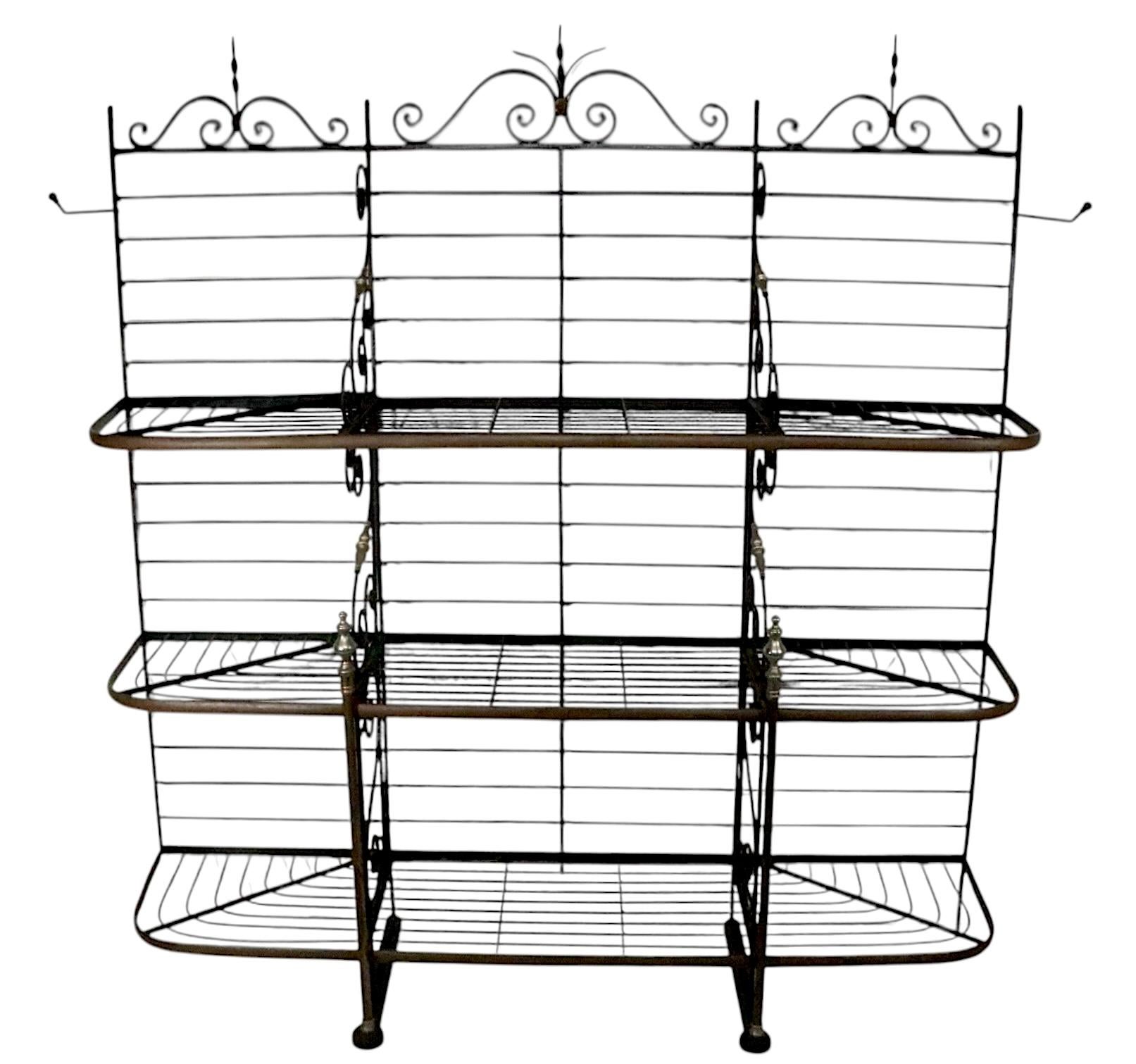 Mid Century Wrought Iron Brass and Steel French Style Bakers Rack For Sale 5