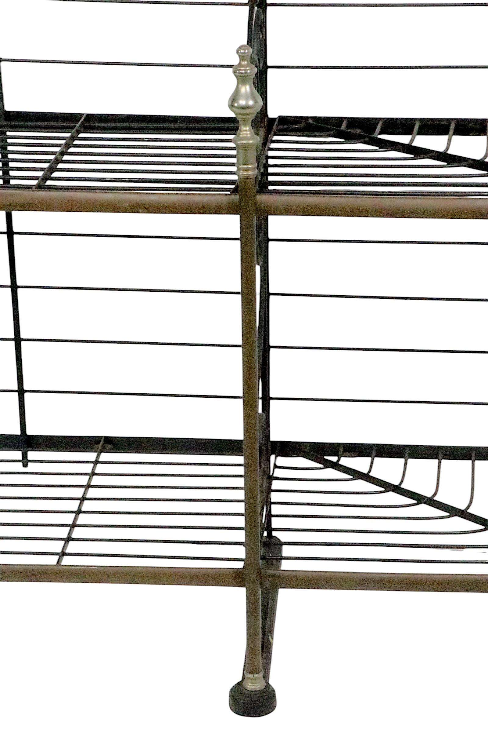 Mid Century Wrought Iron Brass and Steel French Style Bakers Rack For Sale 7