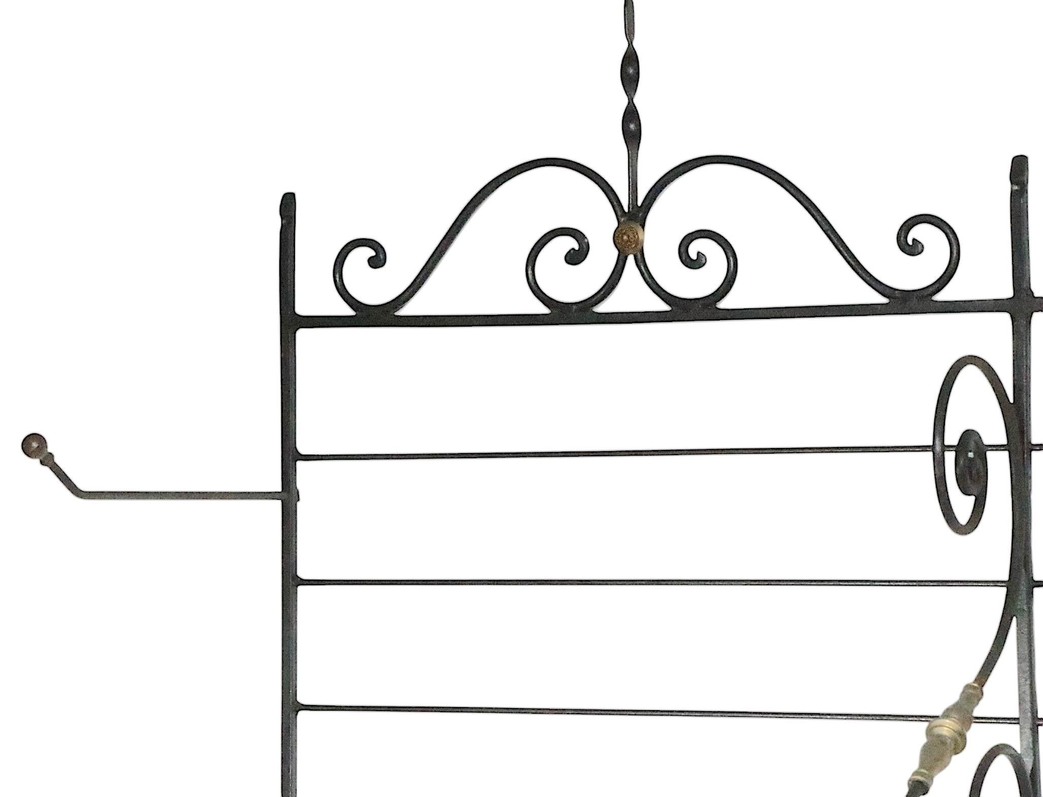 Mid Century Wrought Iron Brass and Steel French Style Bakers Rack For Sale 8