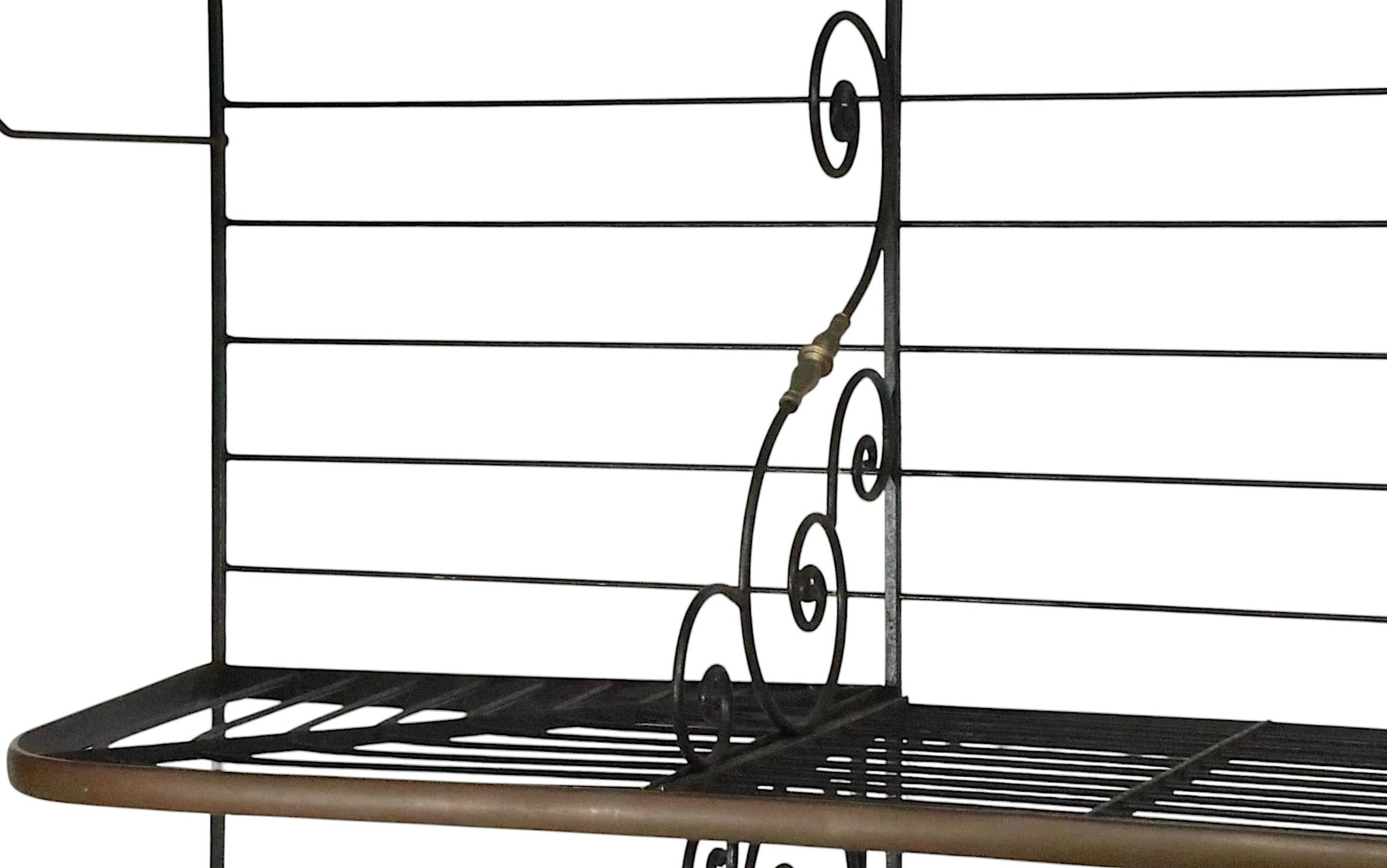 Mid Century Wrought Iron Brass and Steel French Style Bakers Rack For Sale 9
