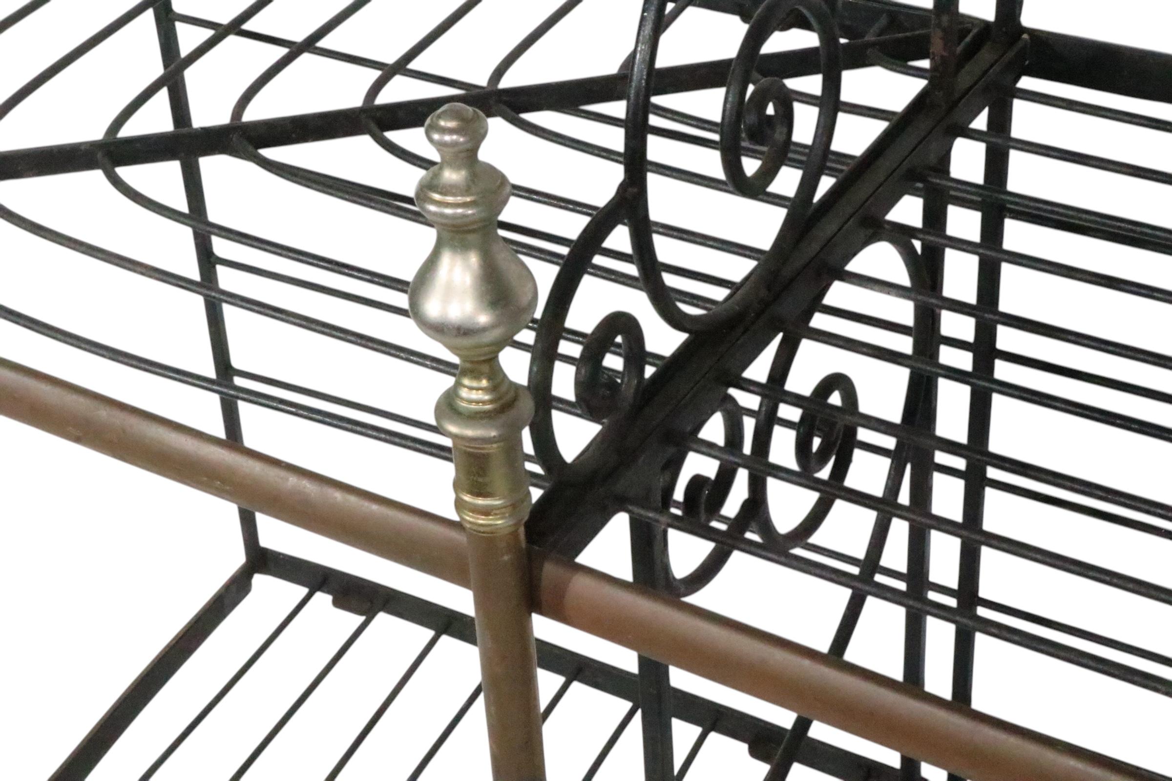 Mid Century Wrought Iron Brass and Steel French Style Bakers Rack For Sale 13