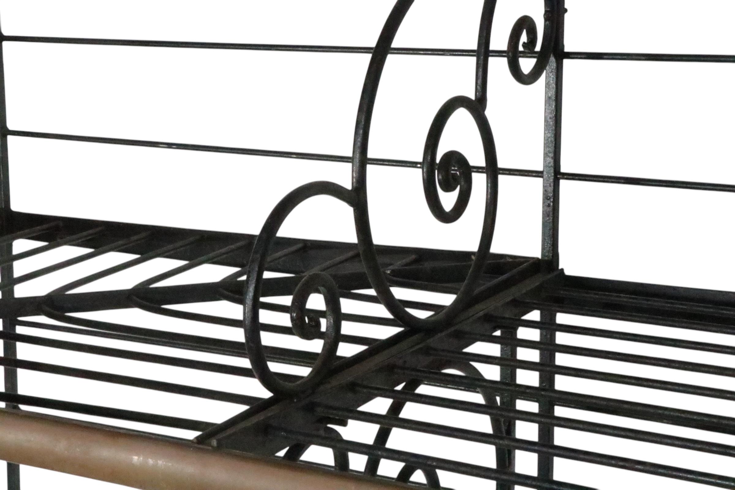 Mid Century Wrought Iron Brass and Steel French Style Bakers Rack For Sale 14