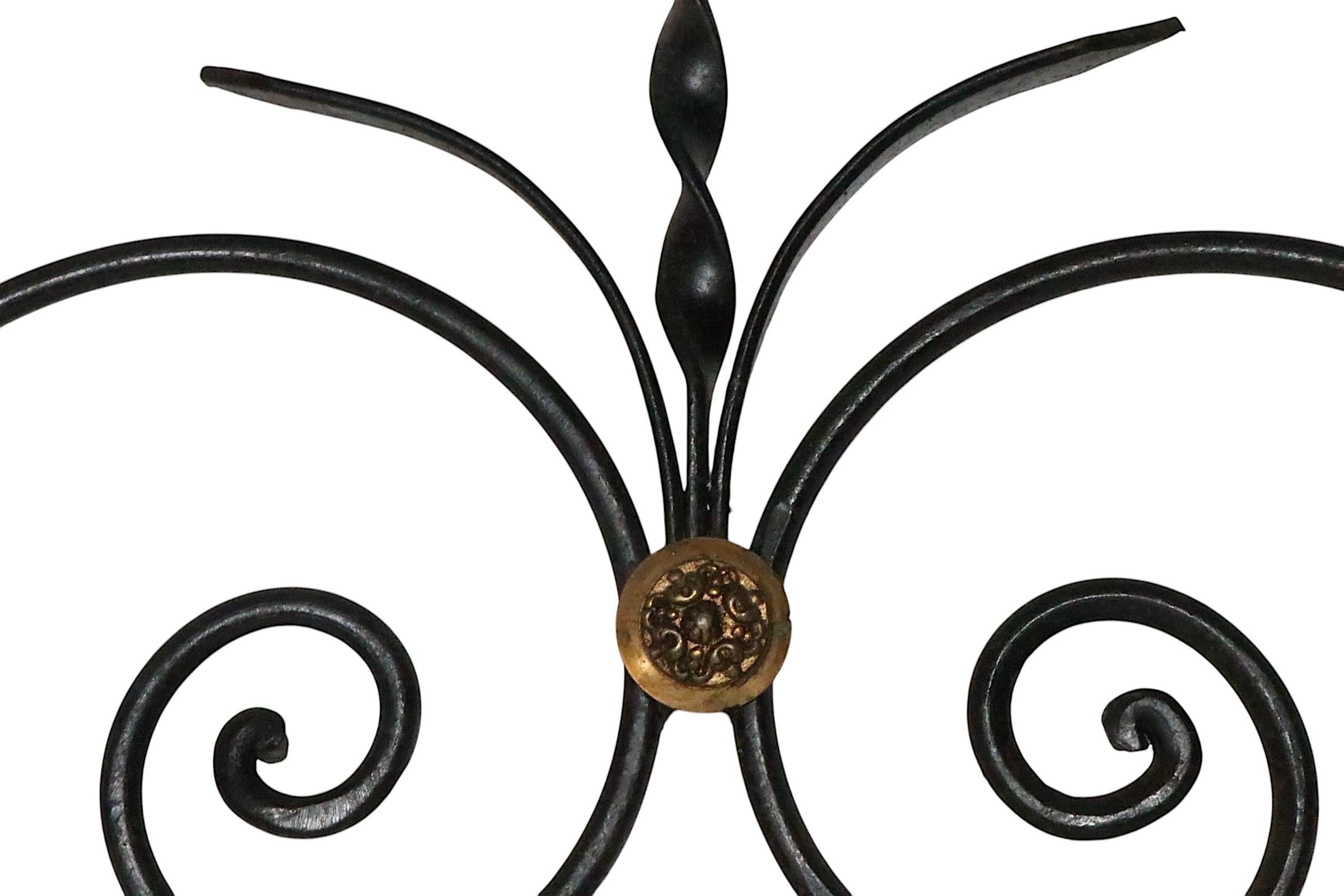 20th Century Mid Century Wrought Iron Brass and Steel French Style Bakers Rack For Sale