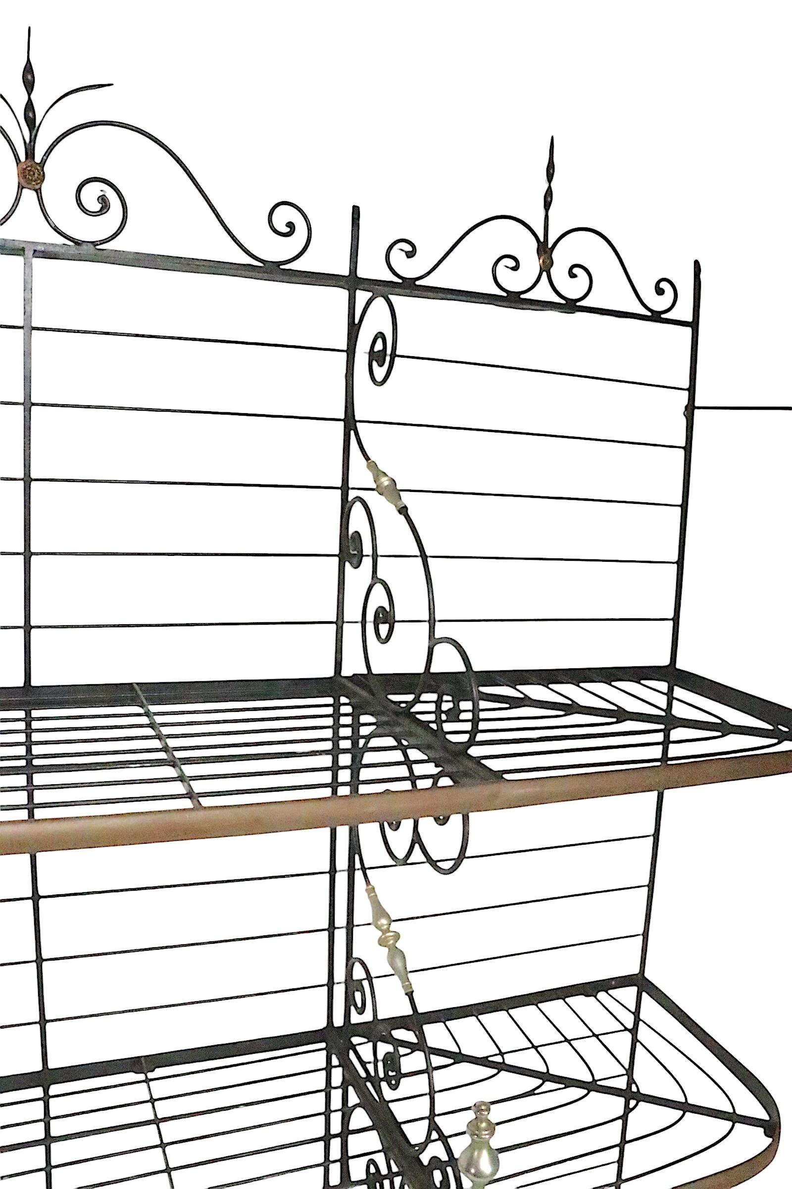 Mid Century Wrought Iron Brass and Steel French Style Bakers Rack For Sale 3