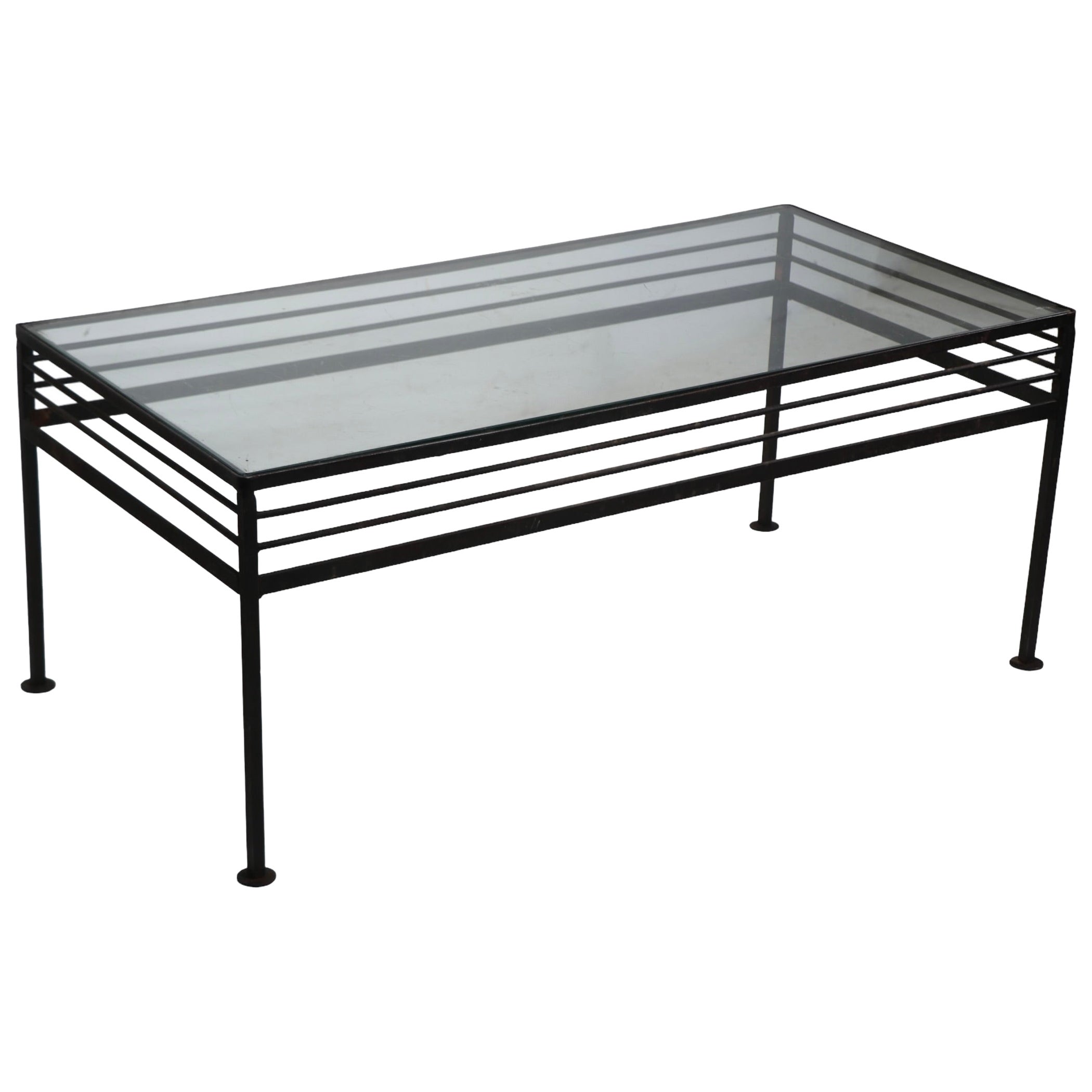 Mid Century Wrought Iron Coffee Table att. to Woodard For Sale