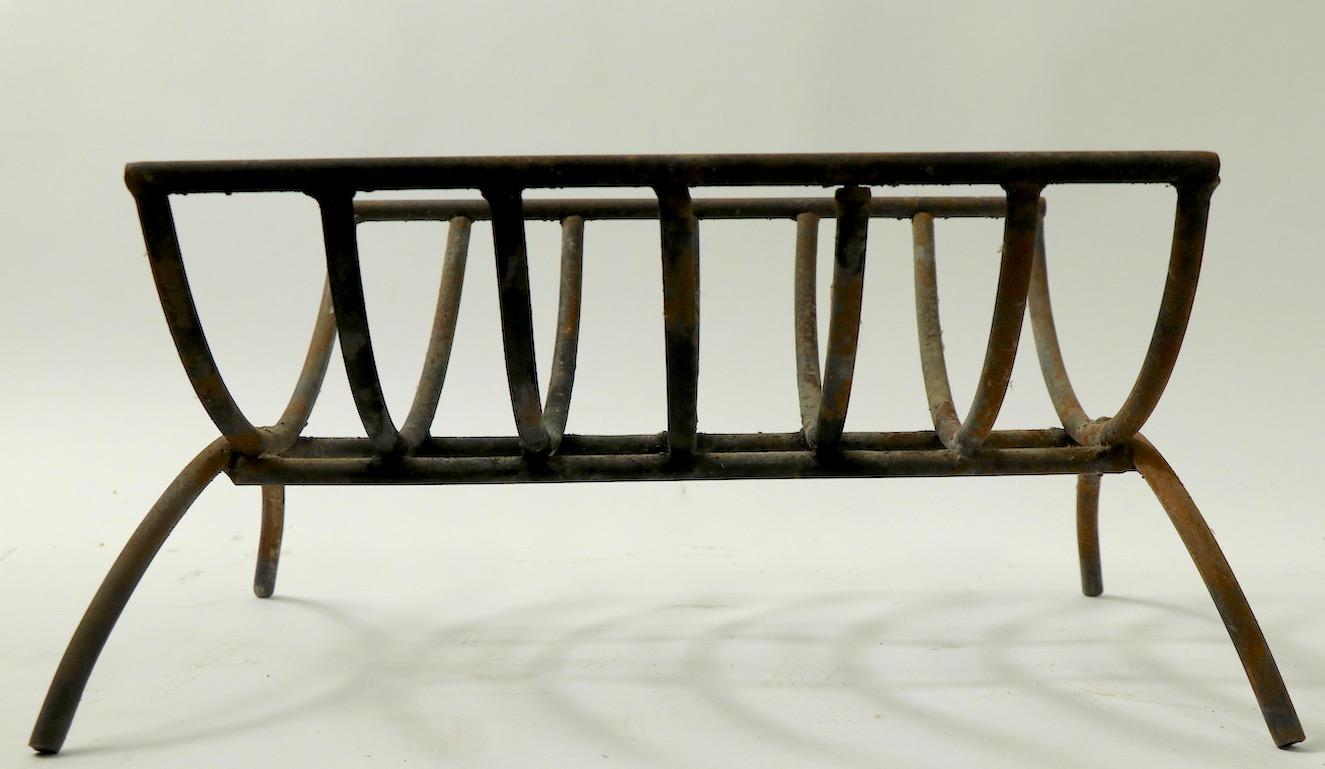 American   Mid Century Wrought Iron Fireplace Grate Log Holder