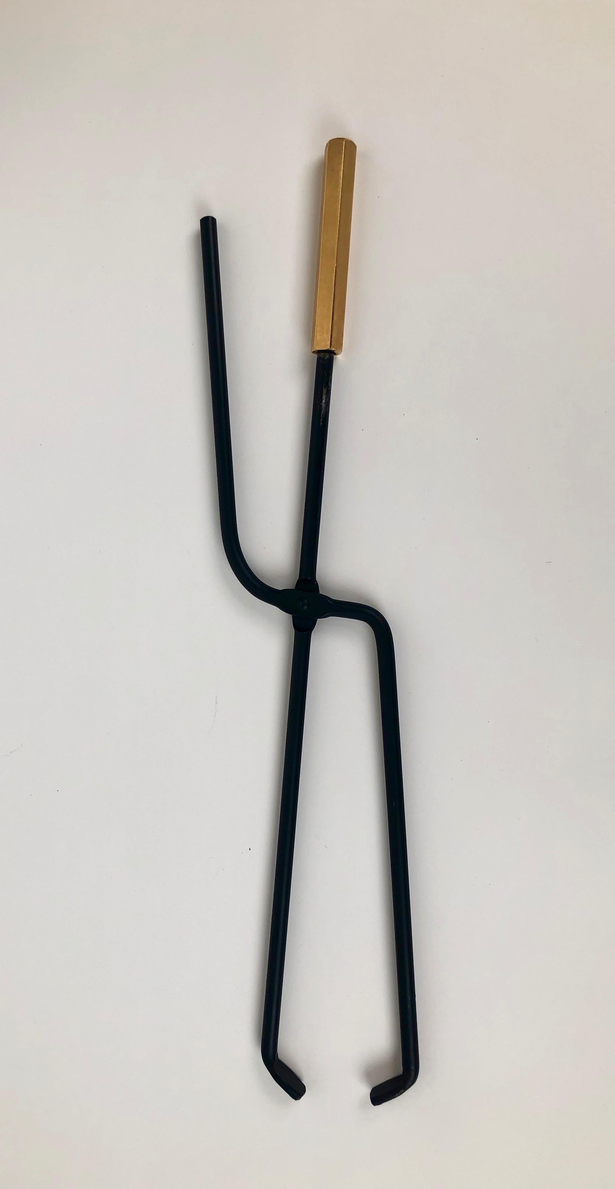 Midcentury, Wrought Iron Fireplace Tools with Brass Handles from the 1960s 4