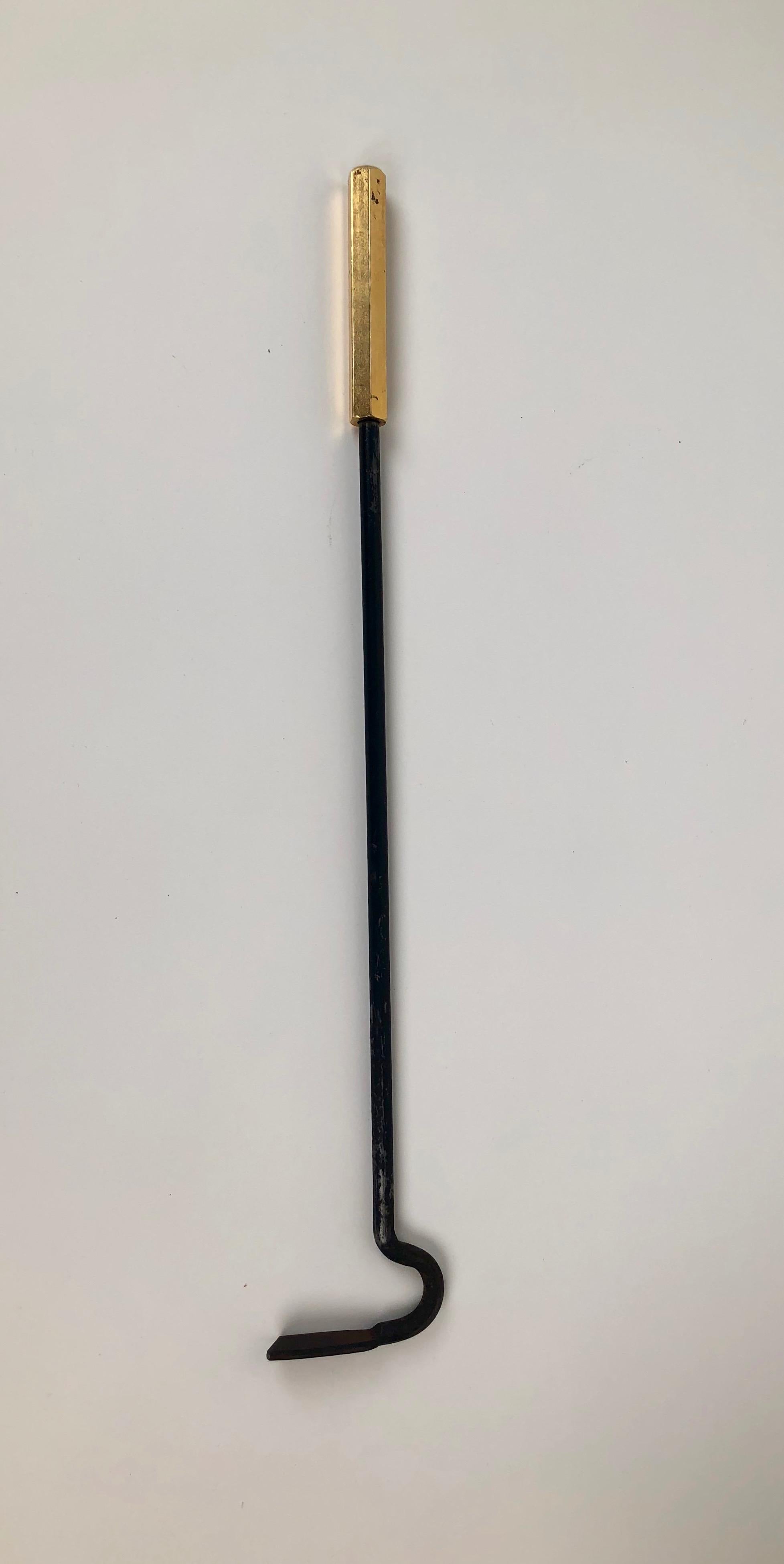 Midcentury, Wrought Iron Fireplace Tools with Brass Handles from the 1960s 6