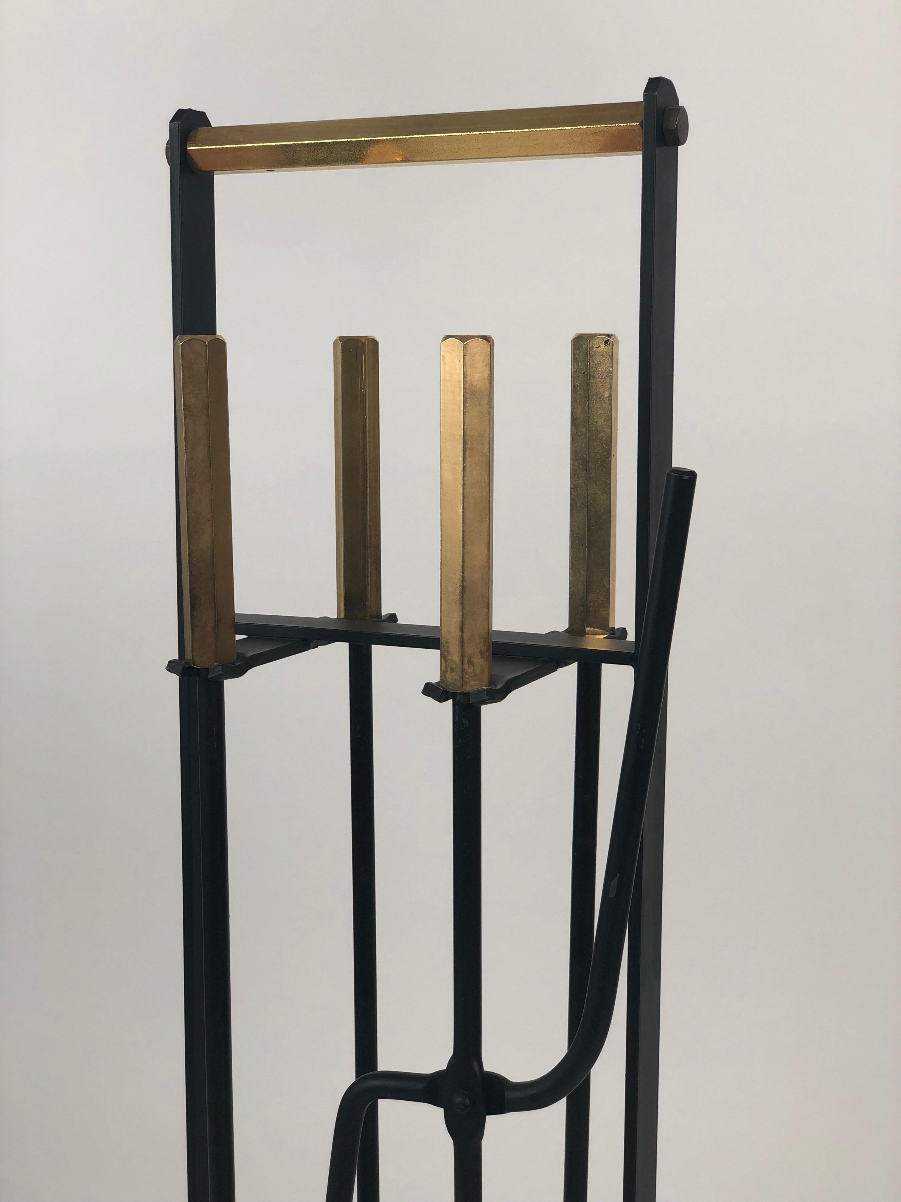 Midcentury, Wrought Iron Fireplace Tools with Brass Handles from the 1960s 2