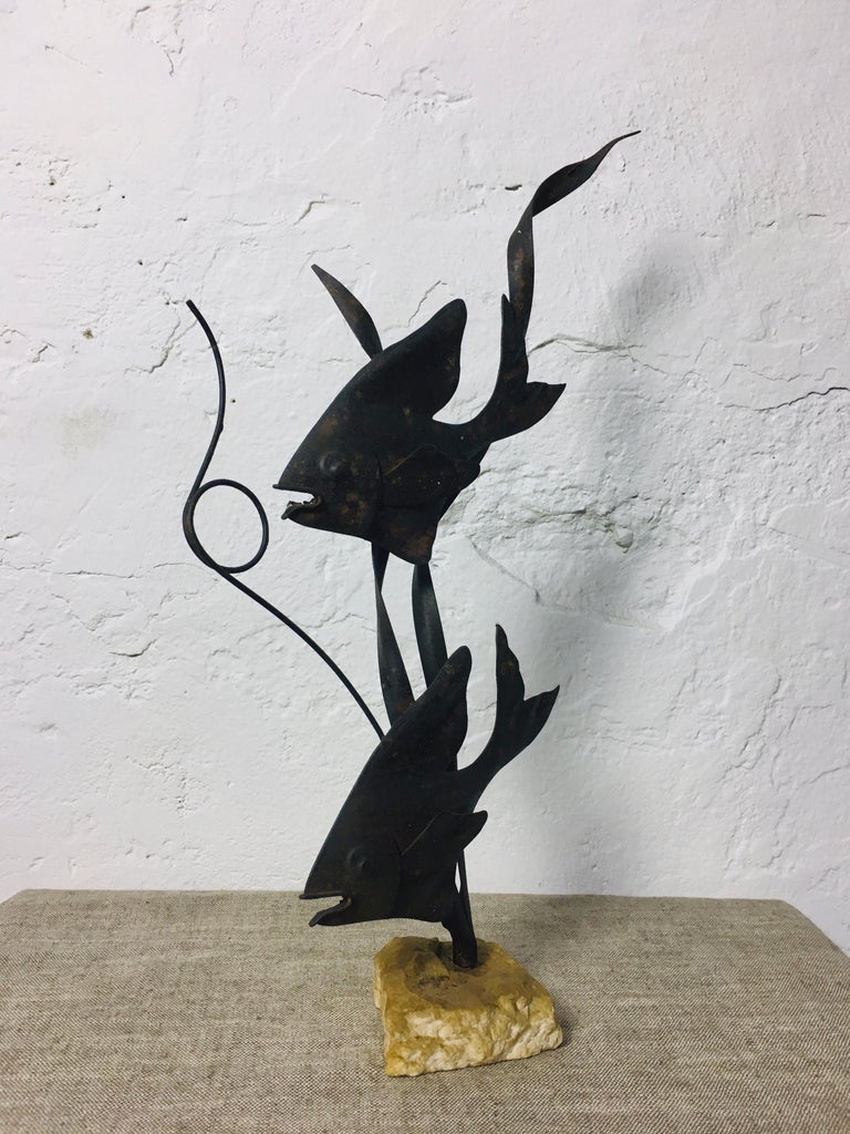 Abstract MidCentury Wrought Iron "Fish" Sculpture For Sale at 1stDibs