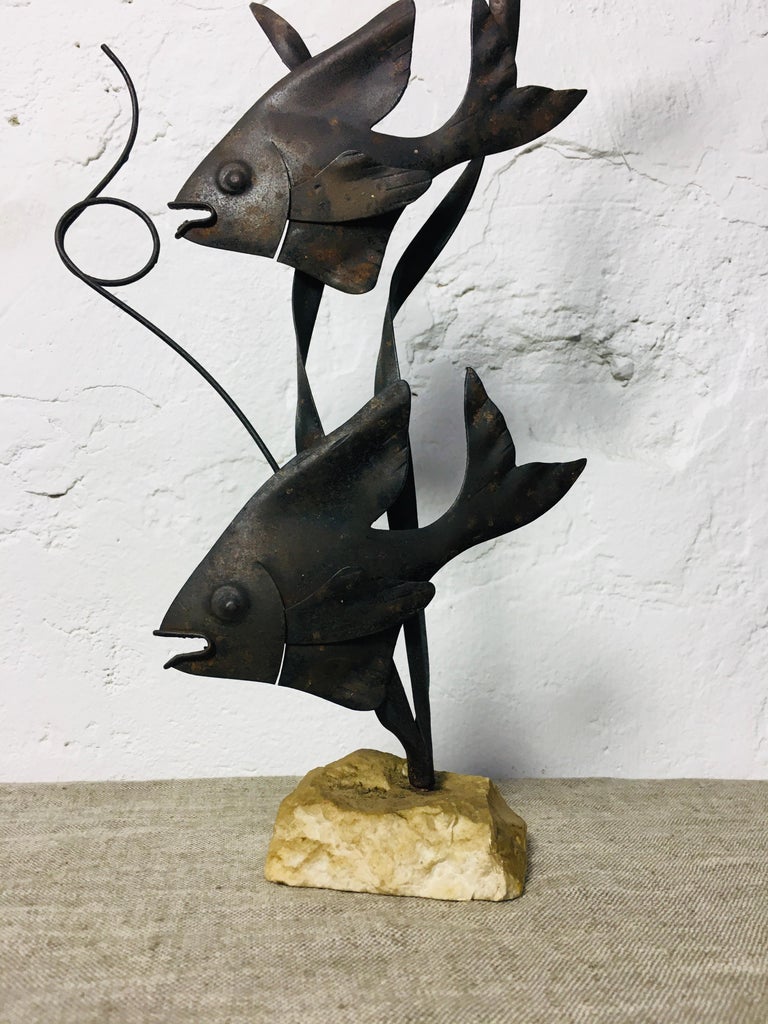 Abstract MidCentury Wrought Iron "Fish" Sculpture For Sale at 1stDibs