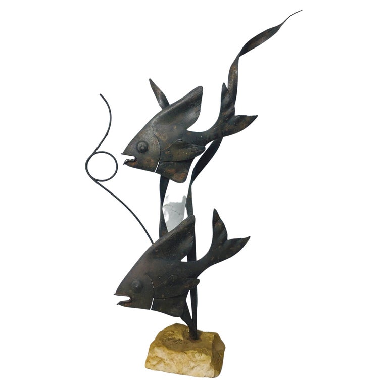 Abstract MidCentury Wrought Iron "Fish" Sculpture For Sale at 1stDibs