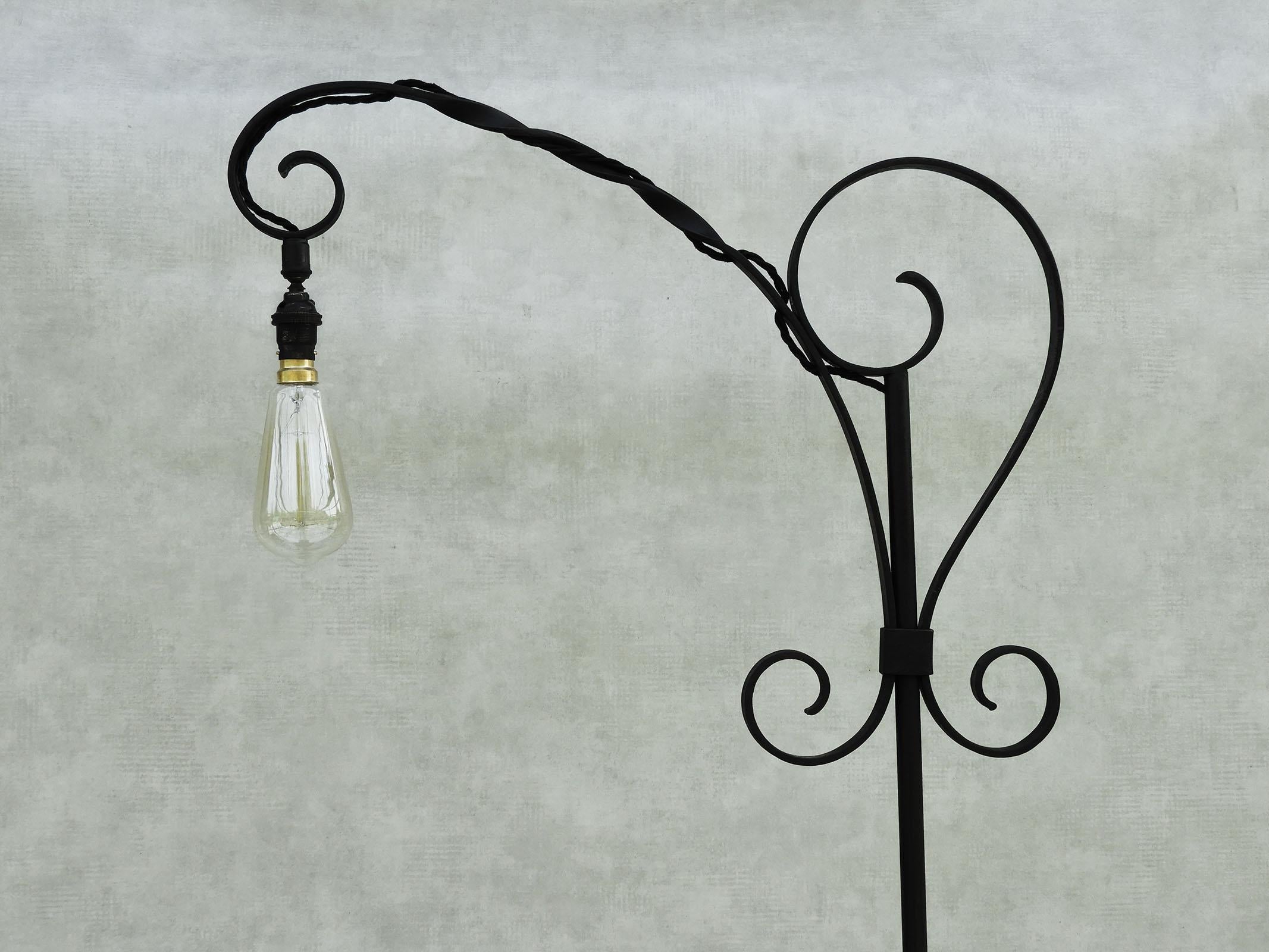 French Mid Century Wrought Iron Floor Lamp France c1950 For Sale