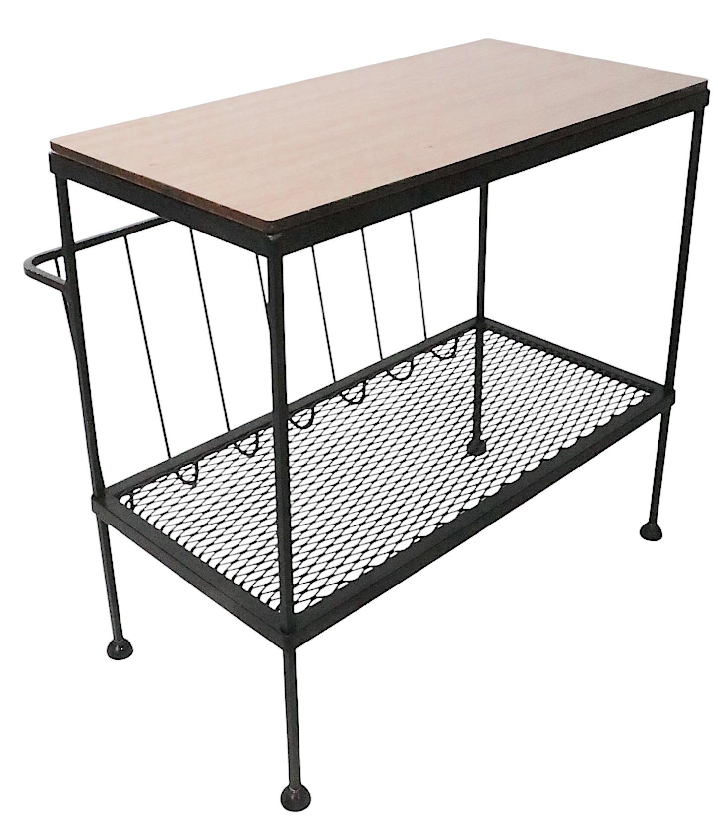 Mid-Century Modern Mid Century Wrought Iron Formica Top End Table Magazine Rack by Troy Sunshade For Sale