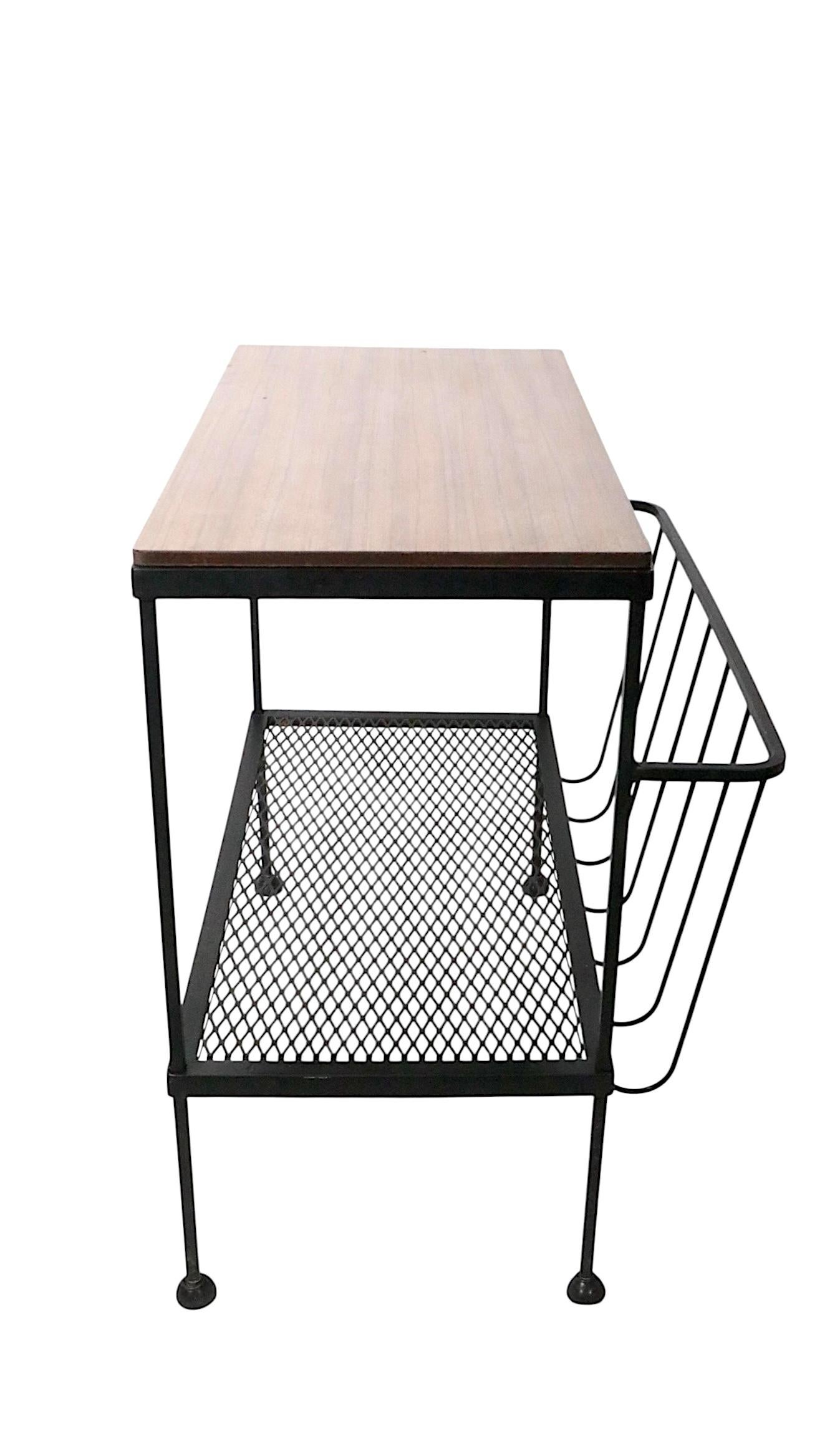 20th Century Mid Century Wrought Iron Formica Top End Table Magazine Rack by Troy Sunshade For Sale