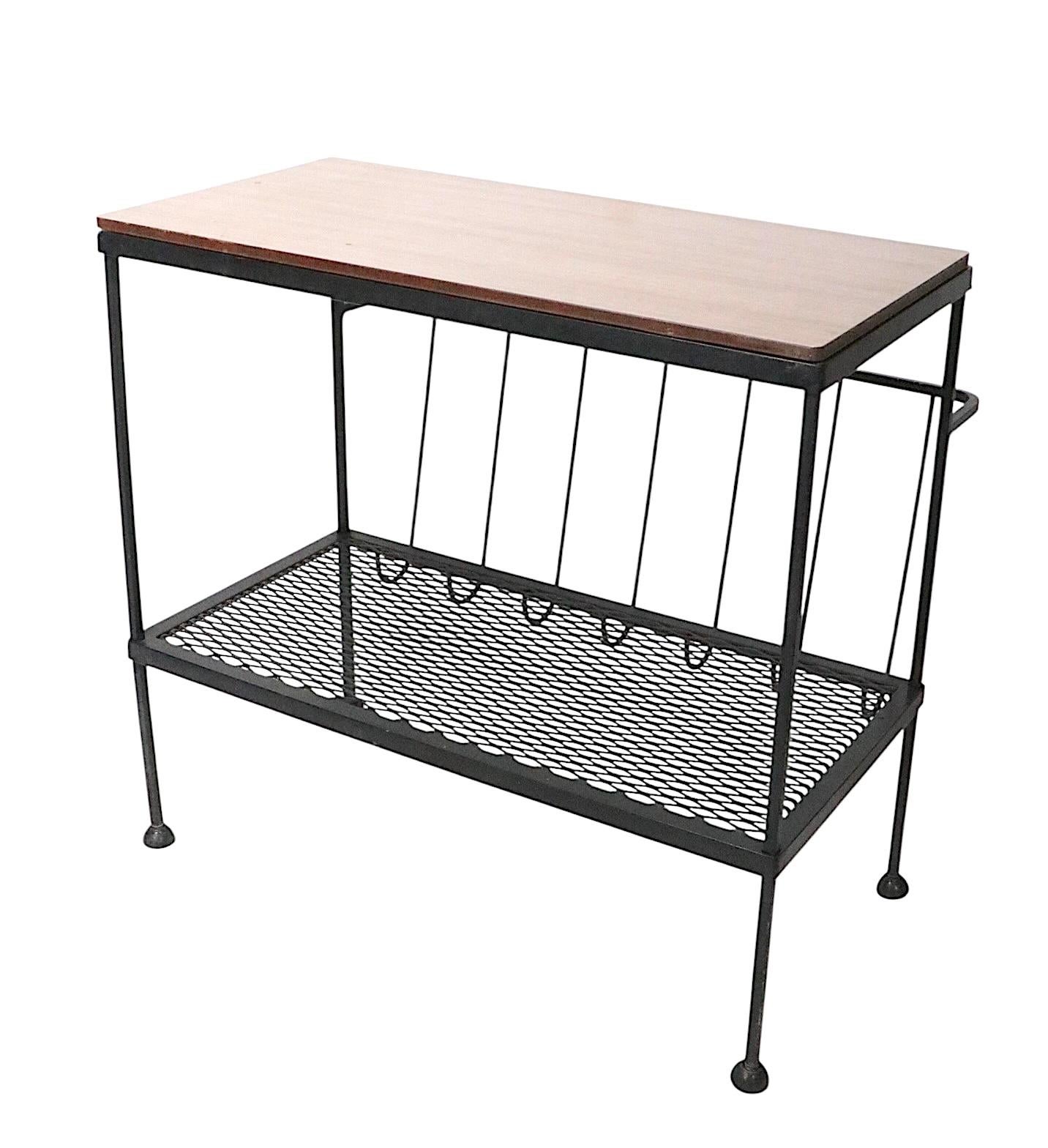 Plastic Mid Century Wrought Iron Formica Top End Table Magazine Rack by Troy Sunshade For Sale