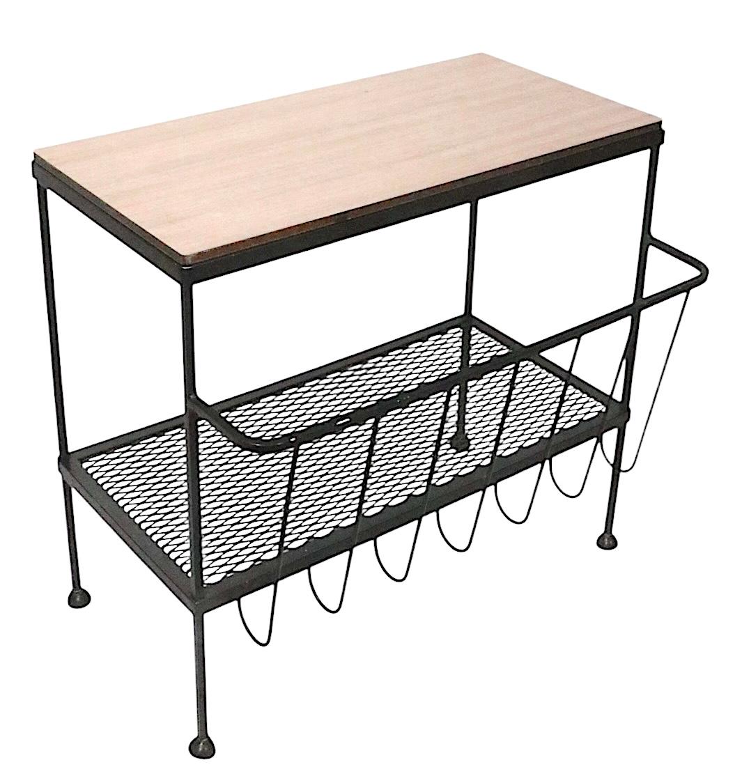 Mid Century Wrought Iron Formica Top End Table Magazine Rack by Troy Sunshade For Sale 1