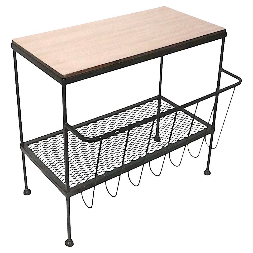 Mid Century Wrought Iron Formica Top End Table Magazine Rack by Troy Sunshade For Sale
