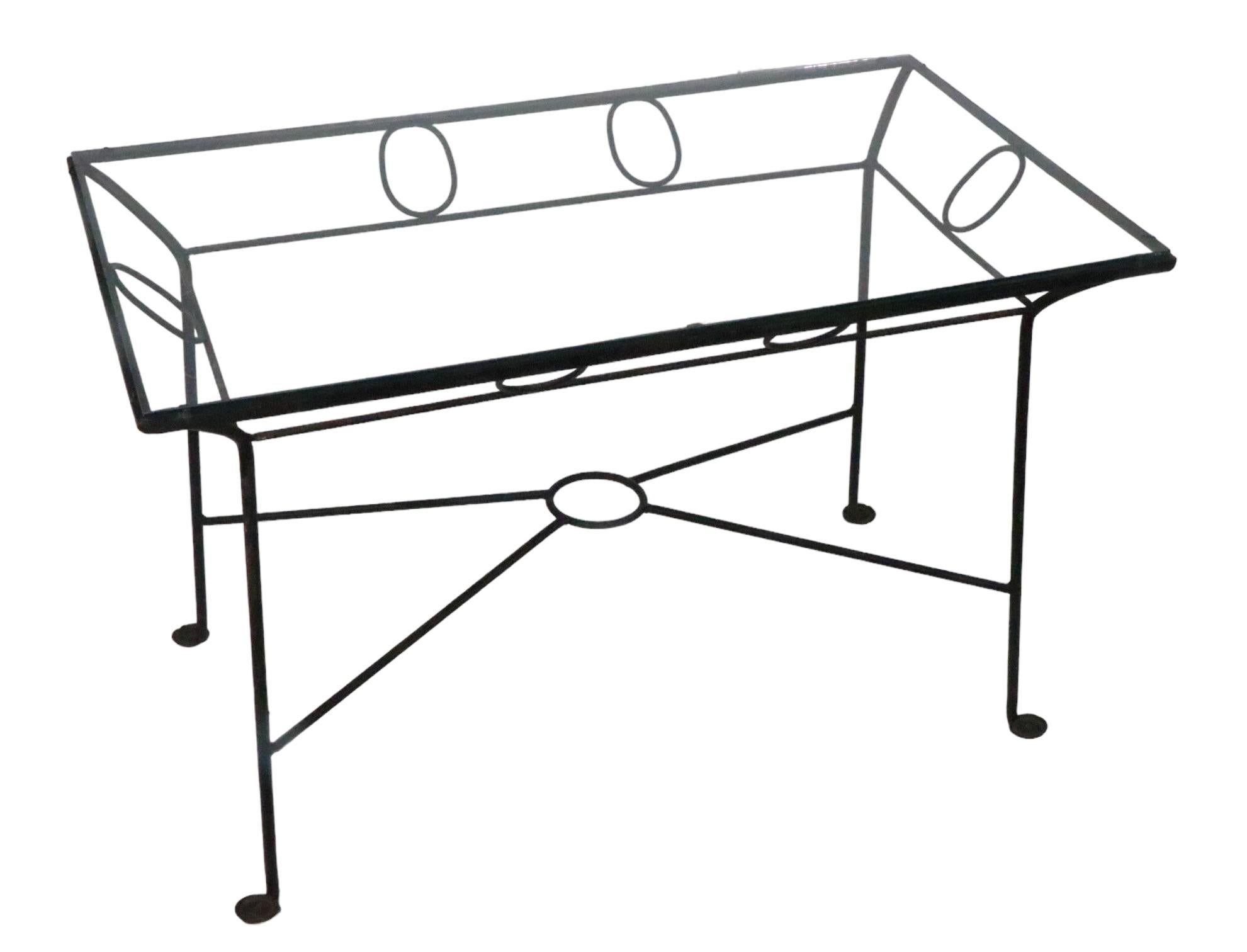 Mid Century Wrought Iron Glass Top Garden Patio Poolside Dining Table  For Sale 5