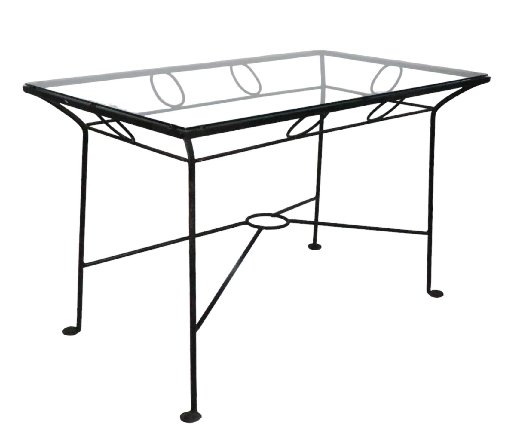 Mid Century Wrought Iron Glass Top Garden Patio Poolside Dining Table  6