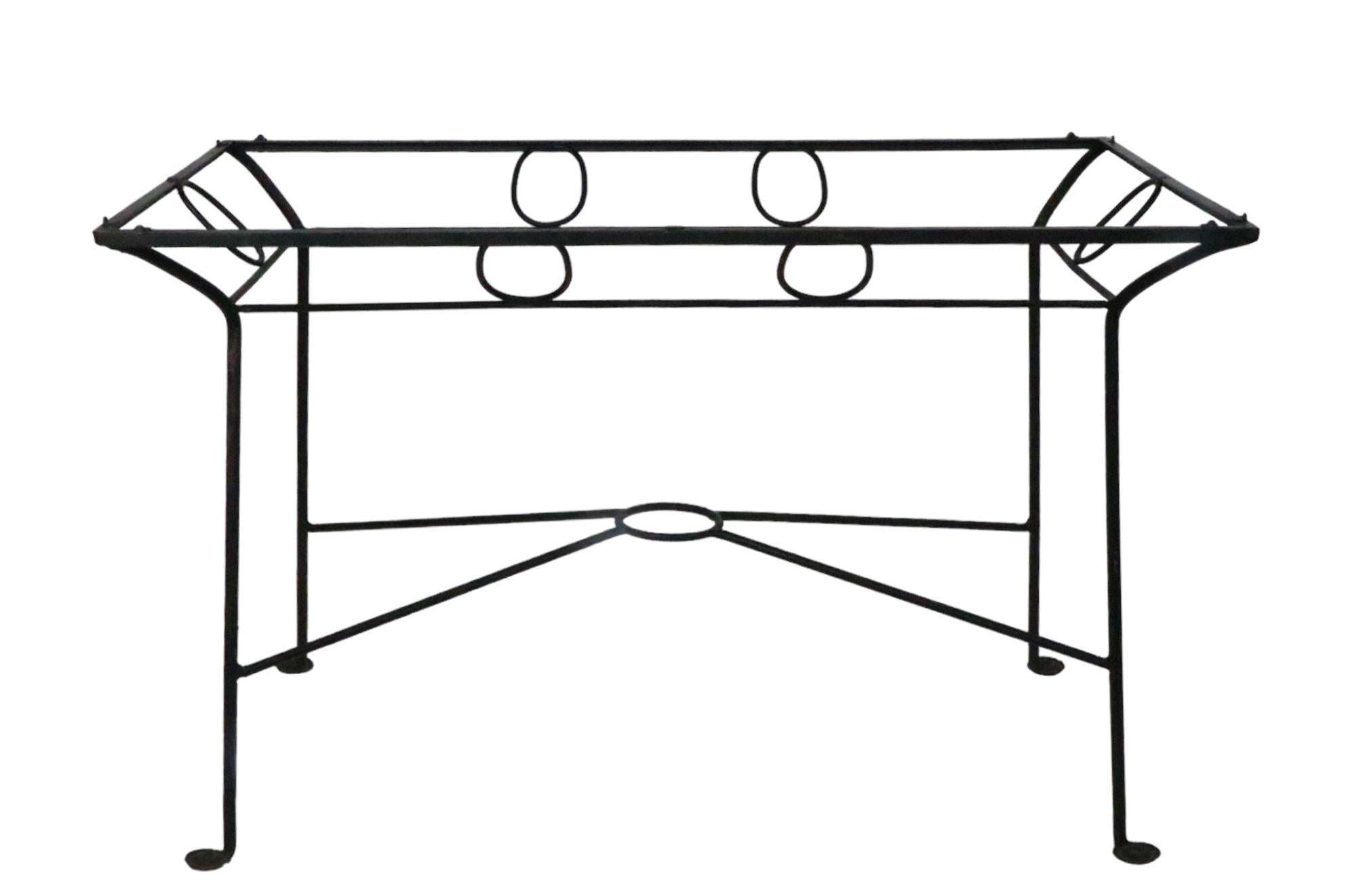 Mid-Century Modern Mid Century Wrought Iron Glass Top Garden Patio Poolside Dining Table  For Sale