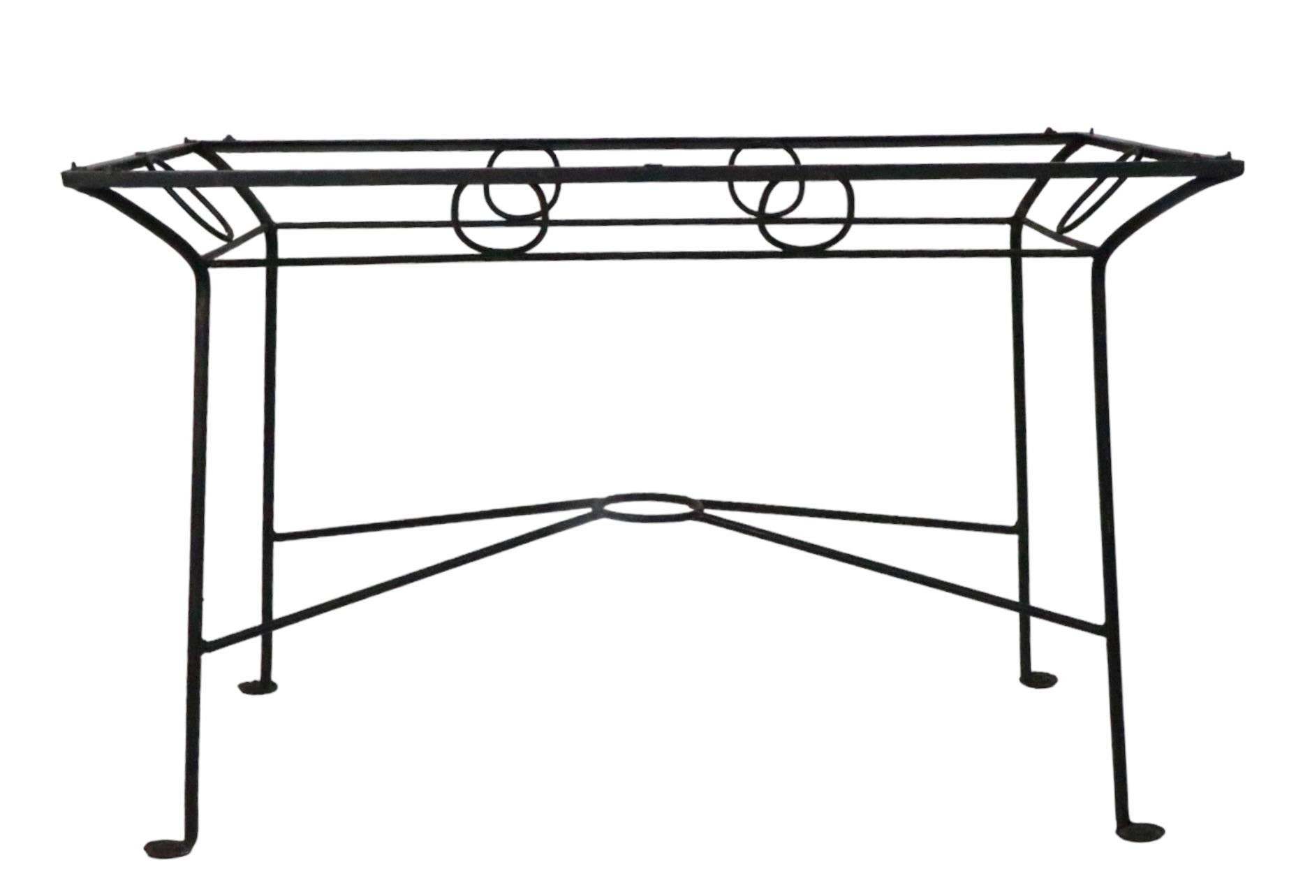American Mid Century Wrought Iron Glass Top Garden Patio Poolside Dining Table  For Sale