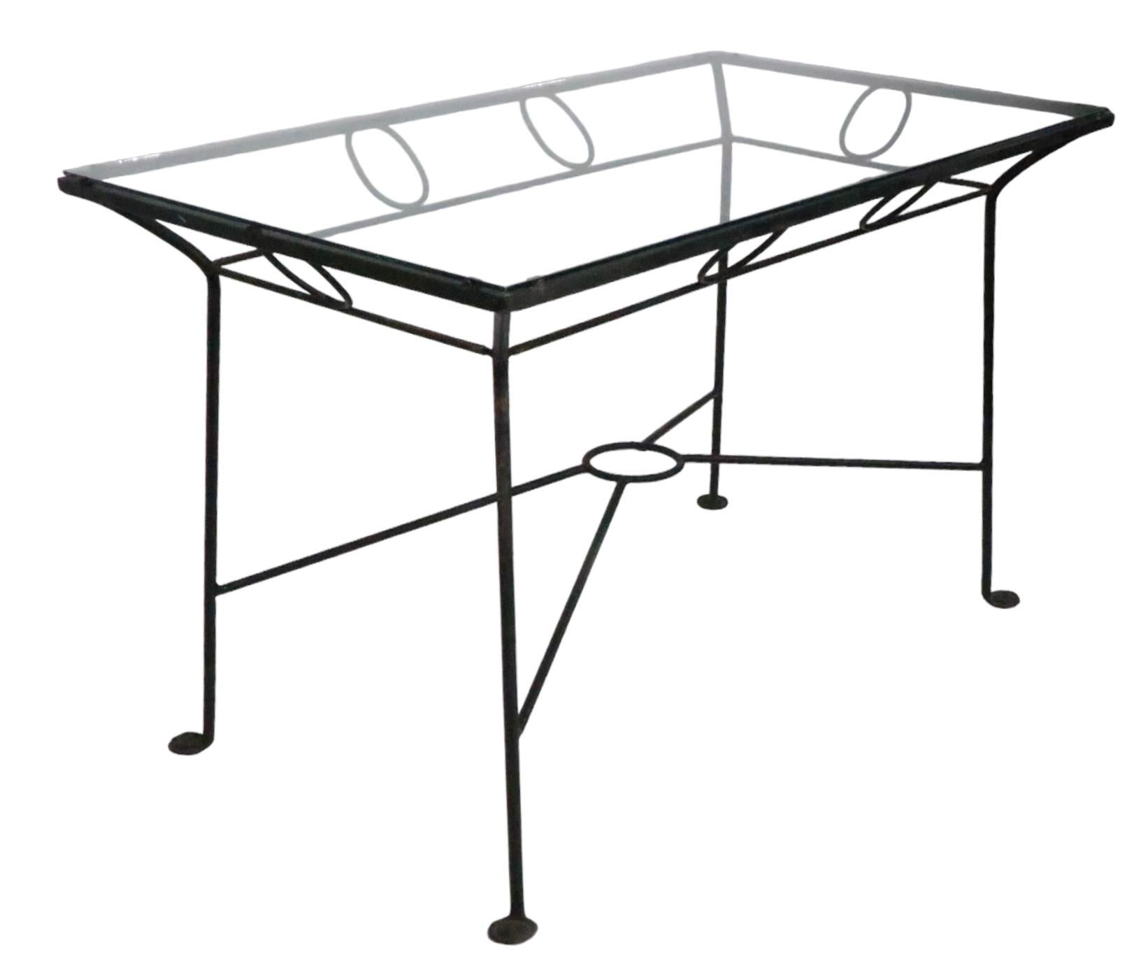 Mid Century Wrought Iron Glass Top Garden Patio Poolside Dining Table  For Sale 3