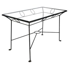 Mid Century Wrought Iron Glass Top Garden Patio Poolside Dining Table 