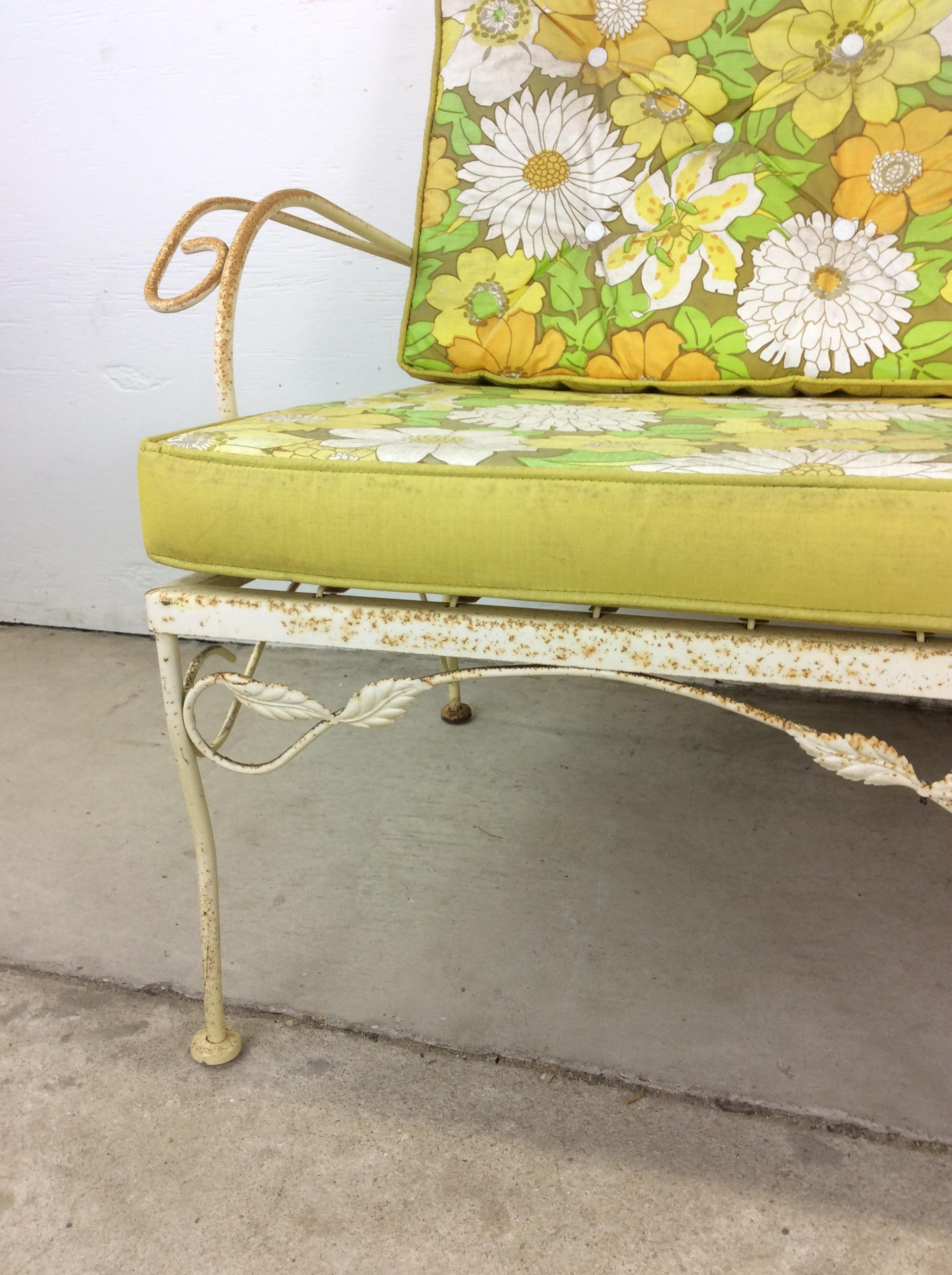 Mid Century Wrought Iron Loveseat with Vintage Upholstery For Sale 4