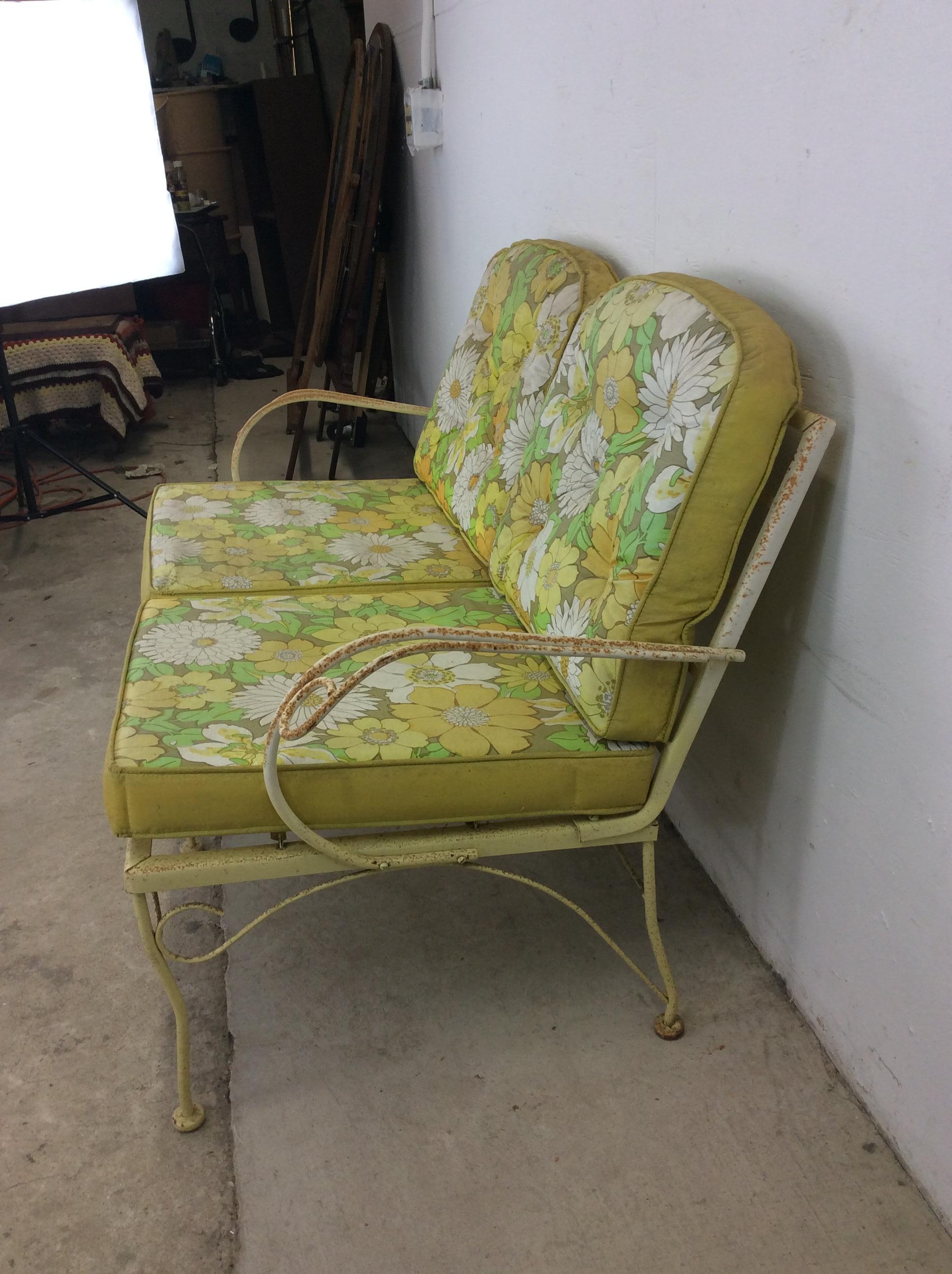 Mid Century Wrought Iron Loveseat with Vintage Upholstery For Sale 6