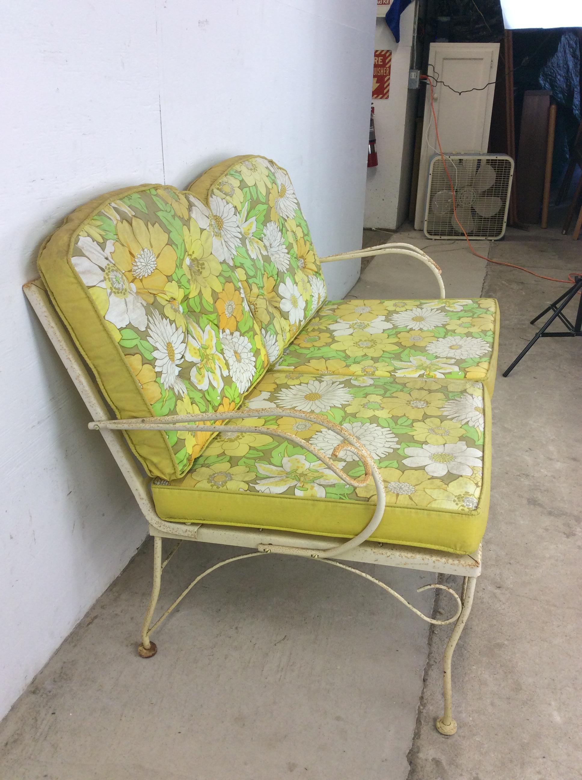 Mid Century Wrought Iron Loveseat with Vintage Upholstery For Sale 7