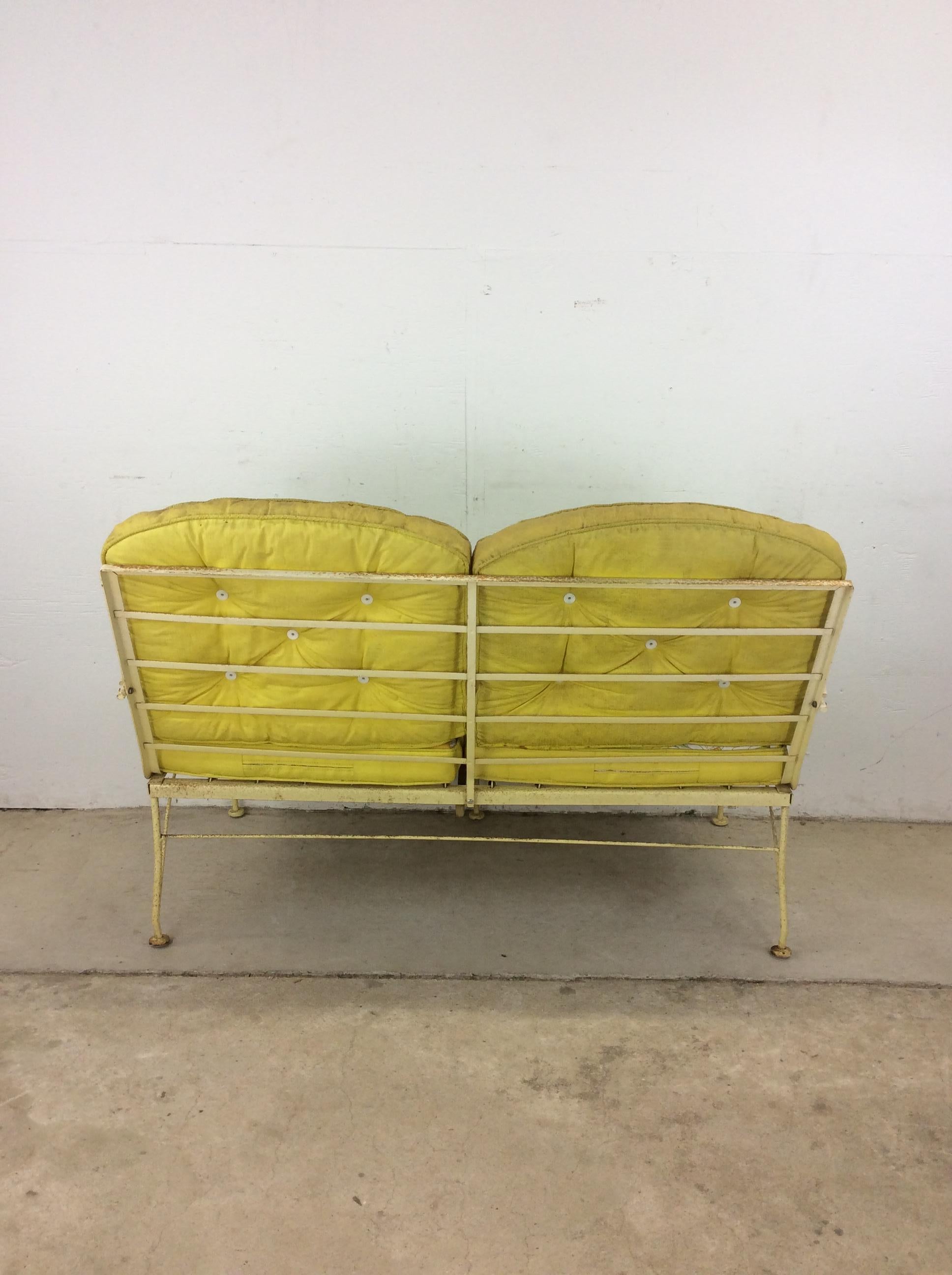 Mid Century Wrought Iron Loveseat with Vintage Upholstery For Sale 11