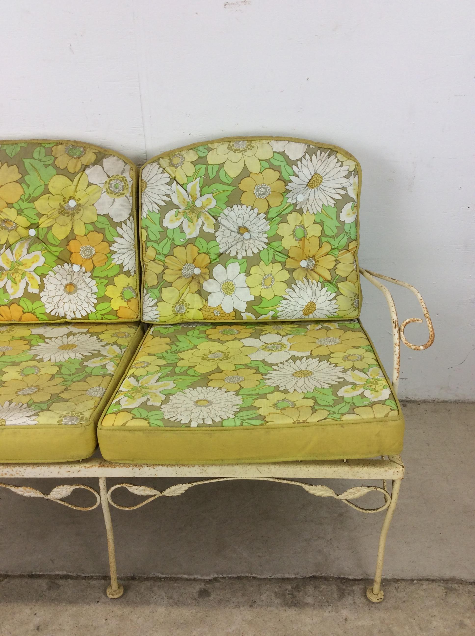 Mid-Century Modern Mid Century Wrought Iron Loveseat with Vintage Upholstery For Sale