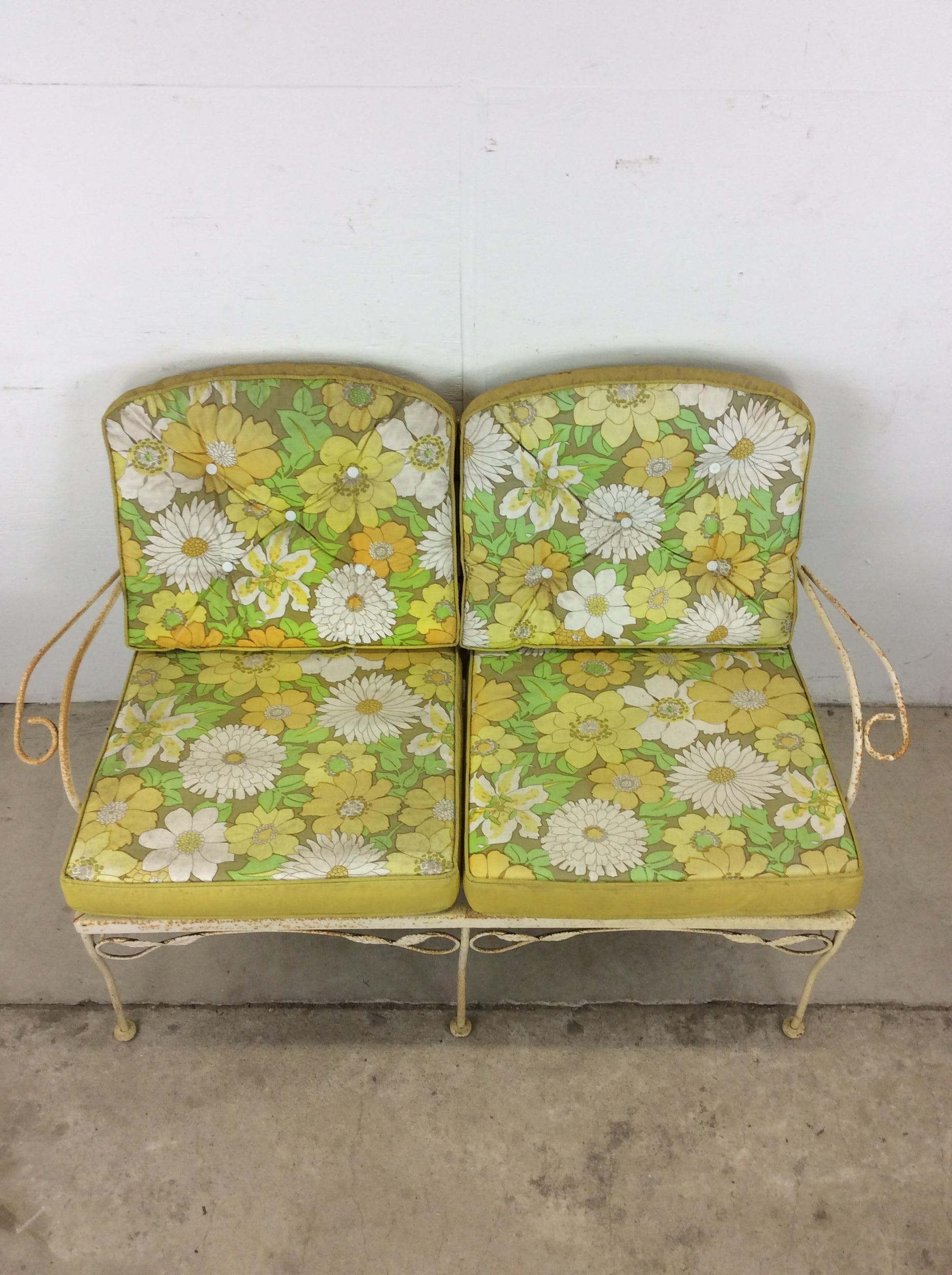 American Mid Century Wrought Iron Loveseat with Vintage Upholstery For Sale