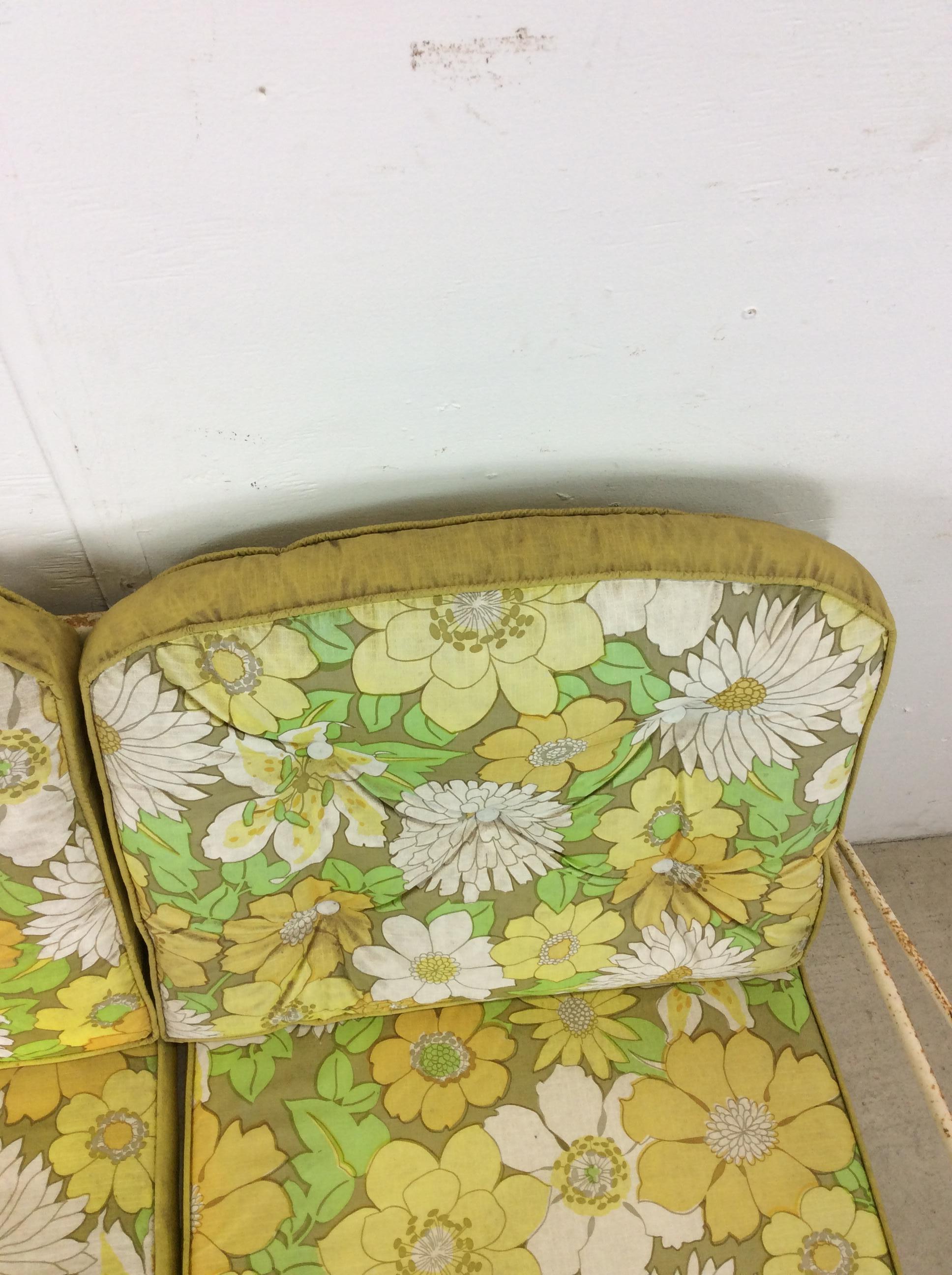 Mid Century Wrought Iron Loveseat with Vintage Upholstery For Sale 2
