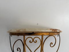 Mid-Century Wrought Iron Marble Top Floating Wall Console Table, 1950s, Italy