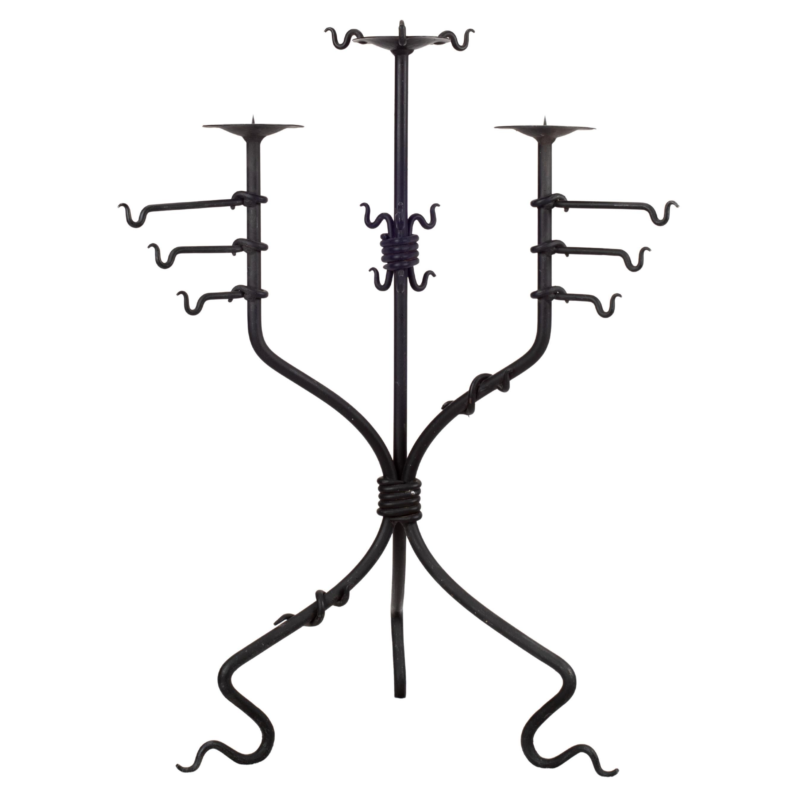 Mid Century Wrought Iron Medievalist Candelabra