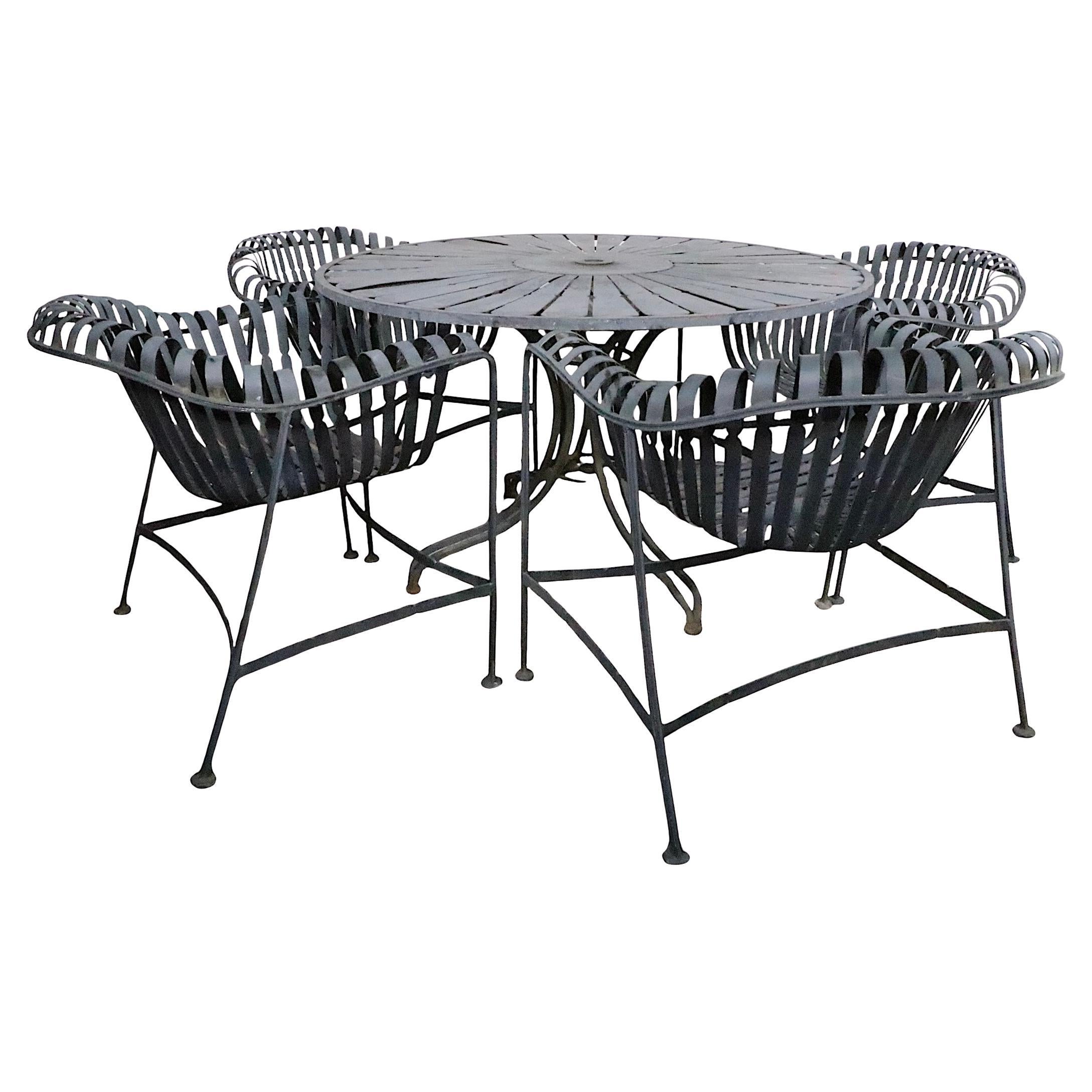 Mid Century Wrought Iron Metal Strap Patio Set  att. to Woodard  c 1950/60's