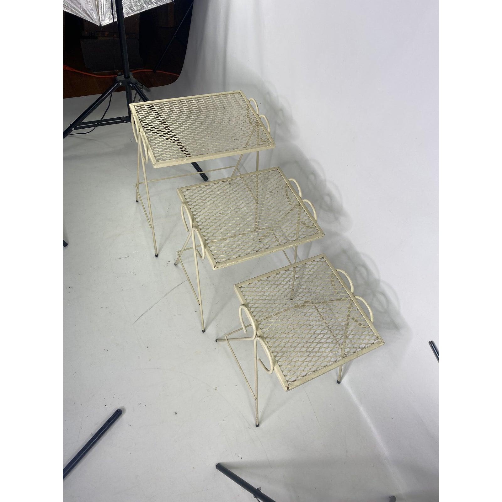 Mid-Century Wrought Iron Nesting Tables Attr. Salterini, Set of 3 1