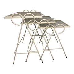 Retro Mid-Century Wrought Iron Nesting Tables Attr. Salterini, Set of 3