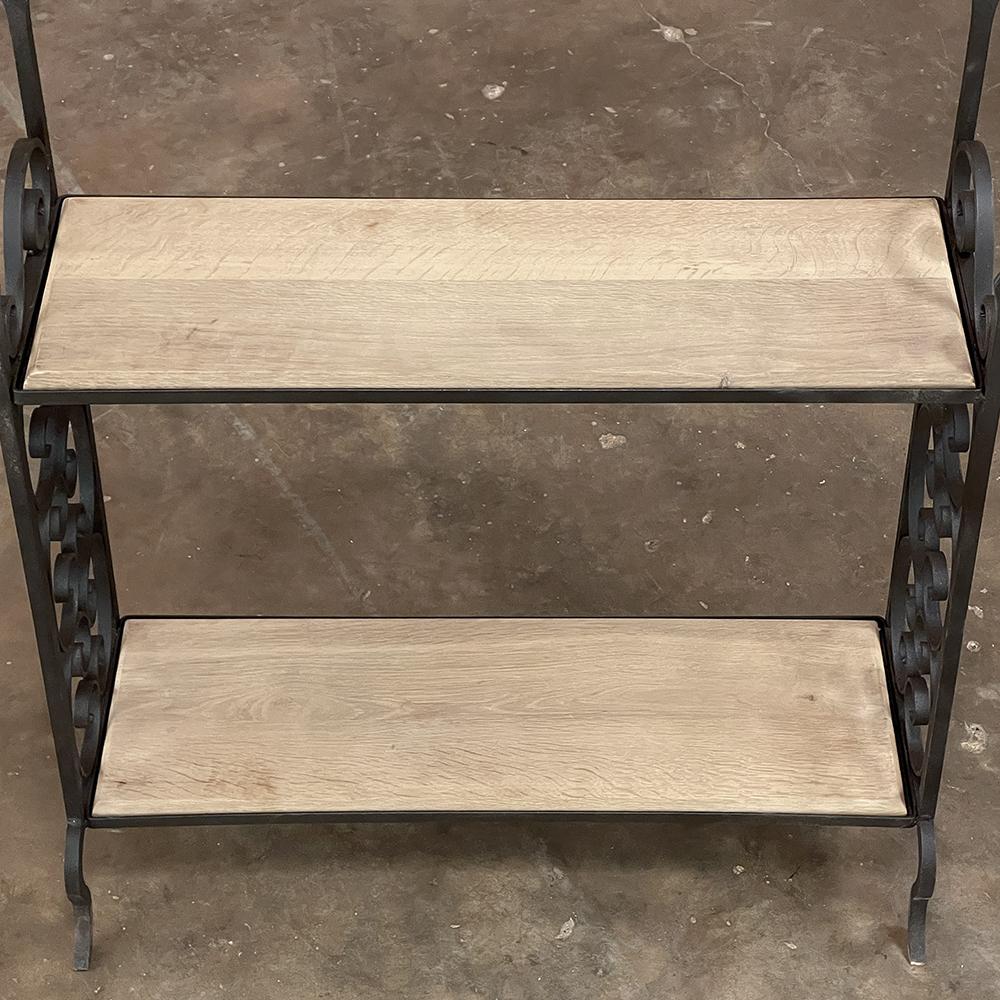 Hand-Crafted Midcentury Wrought Iron & Oak Plank Open Bookshelf For Sale