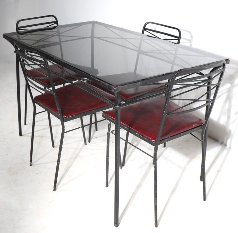 Mid Century Wrought Iron Patio Garden Poolside Set Table and