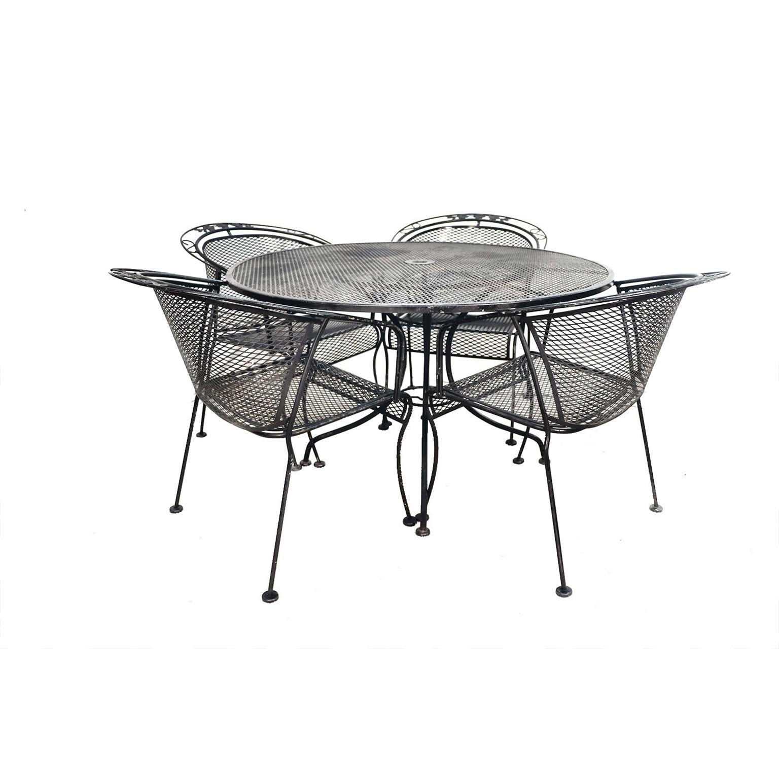 American Midcentury Wrought Iron Patio Set in the Style of Russell Woodard